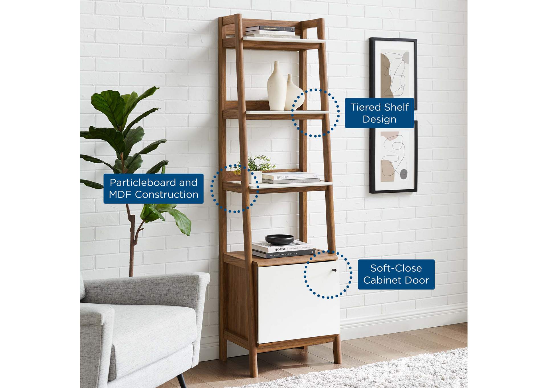 Walnut White Bixby 21" Bookshelf,Modway