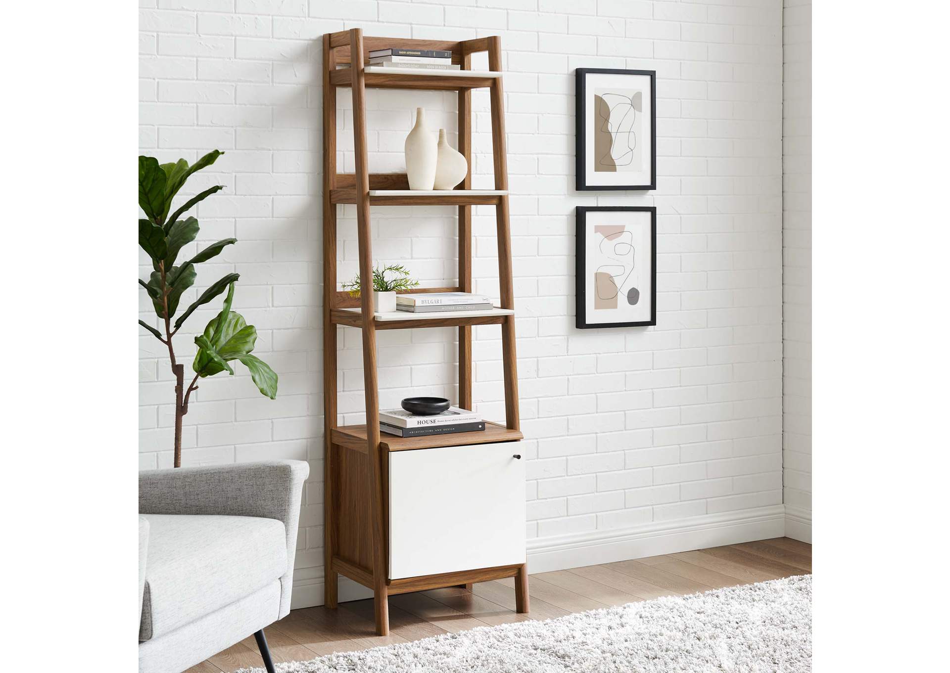 Walnut White Bixby 21" Bookshelf,Modway