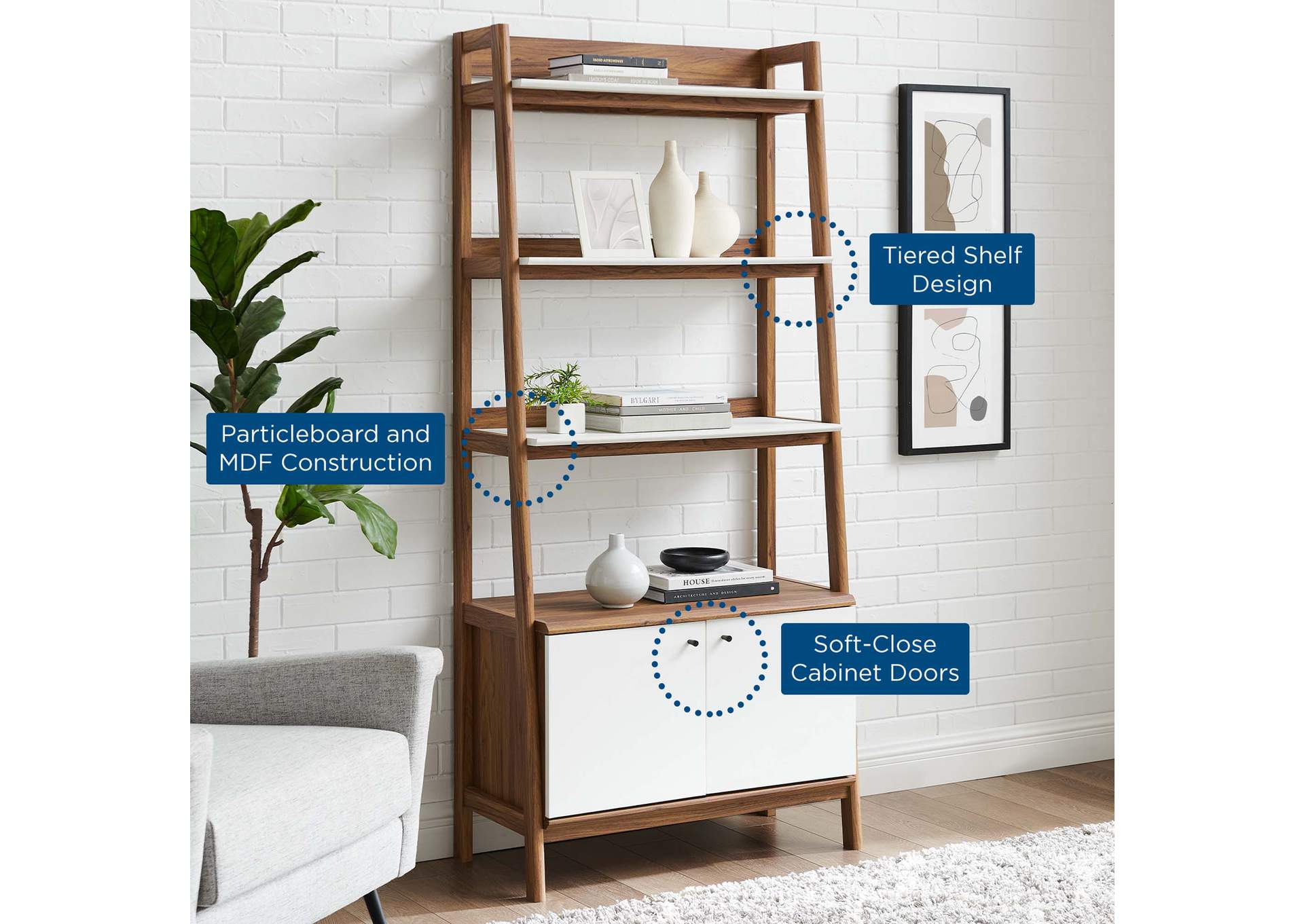 Walnut White Bixby 33" Bookshelf,Modway