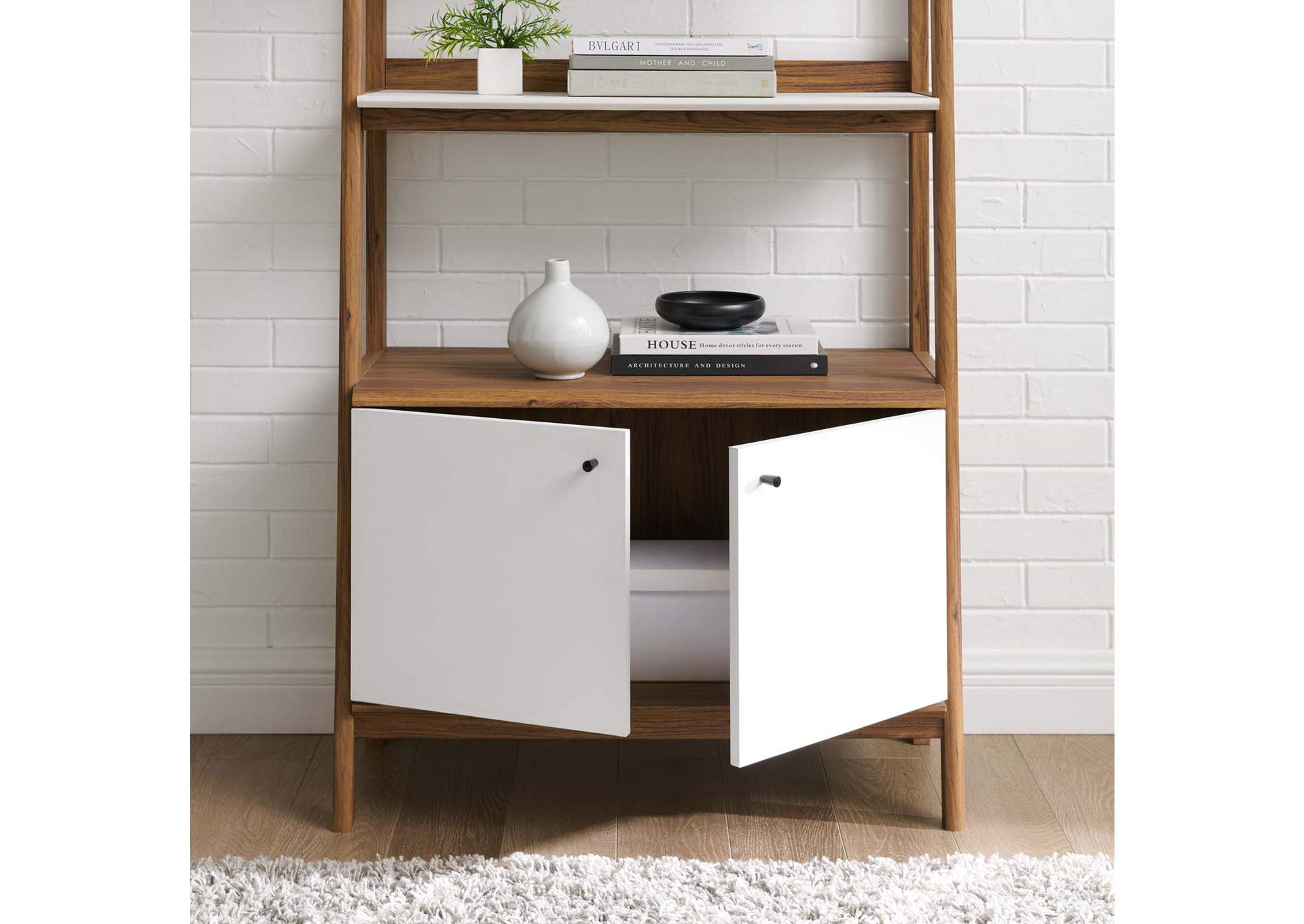 Walnut White Bixby 33" Bookshelf,Modway