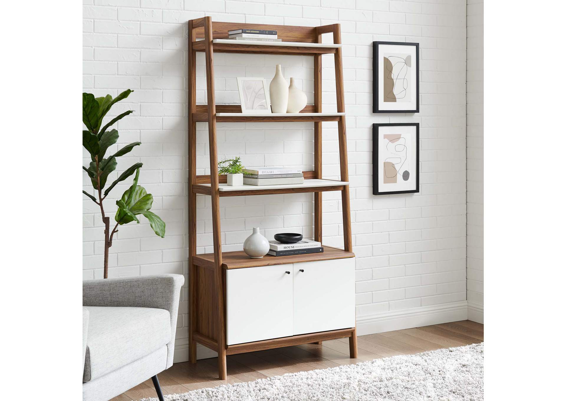 Walnut White Bixby 33" Bookshelf,Modway