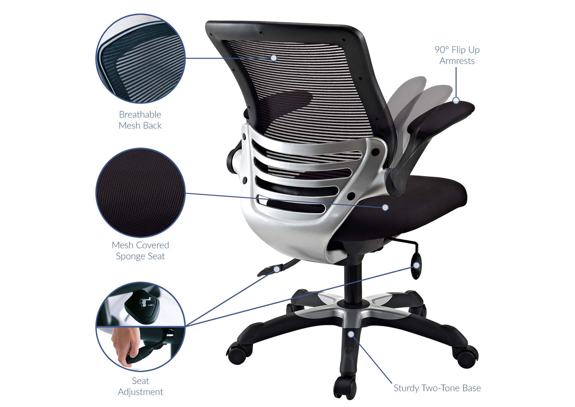 Black Edge Mesh Office Chair,Modway