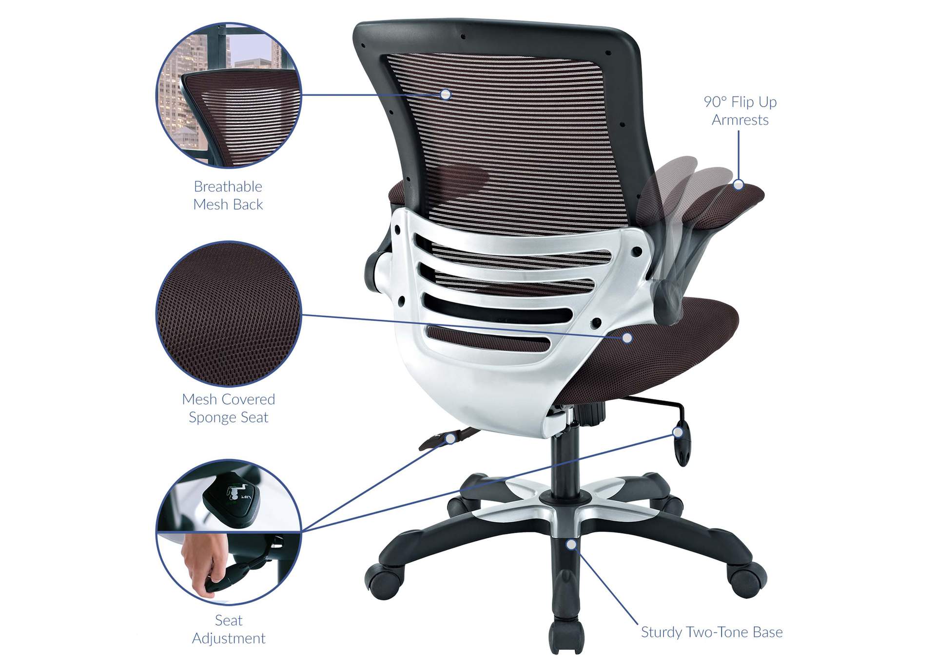 Brown Edge Mesh Office Chair,Modway