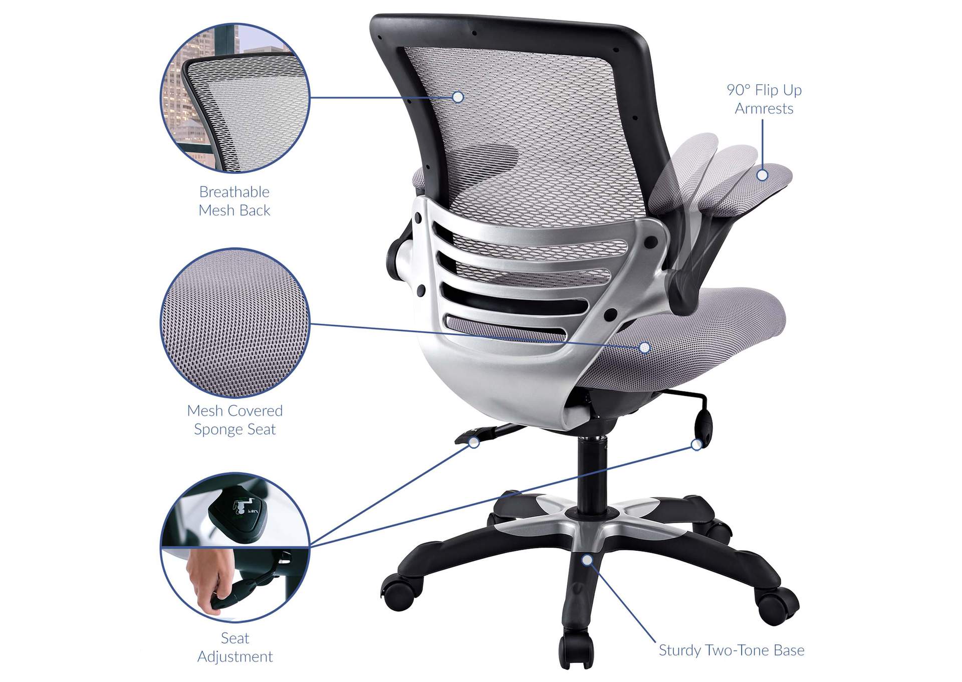 Gray Edge Mesh Office Chair,Modway