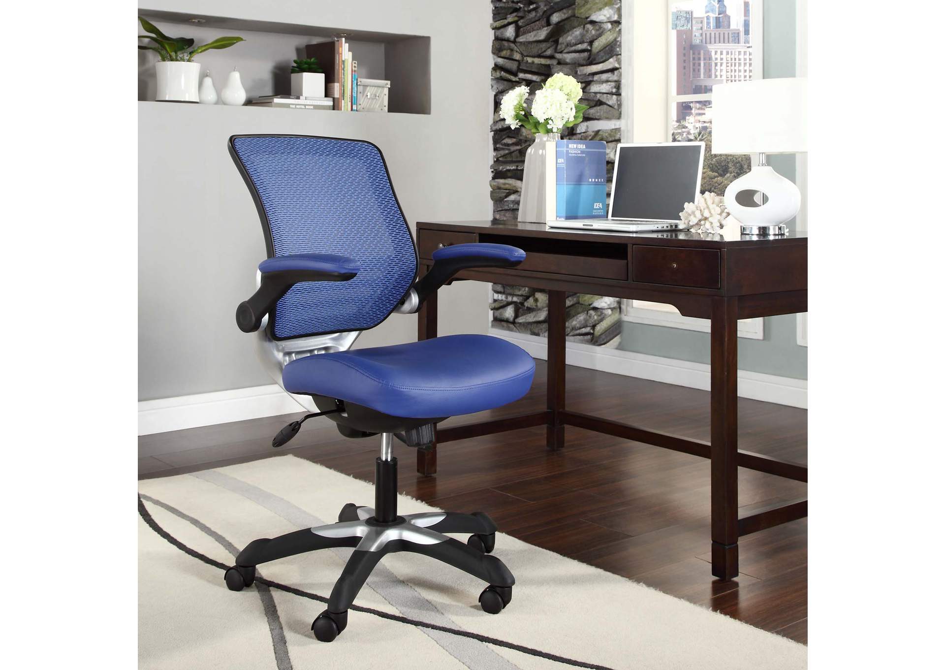 Blue Edge Vinyl Office Chair,Modway