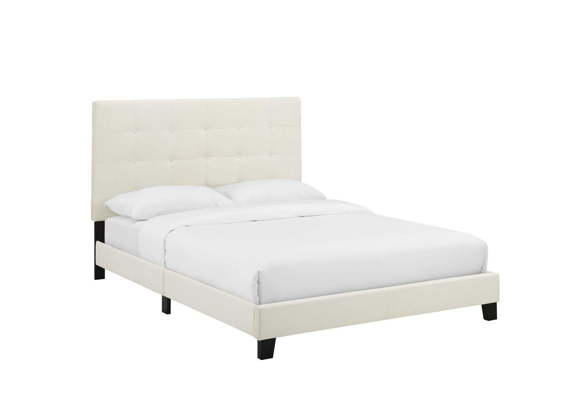 Ivory Melanie Twin Tufted Button Upholstered Performance Velvet Platform Bed,Modway