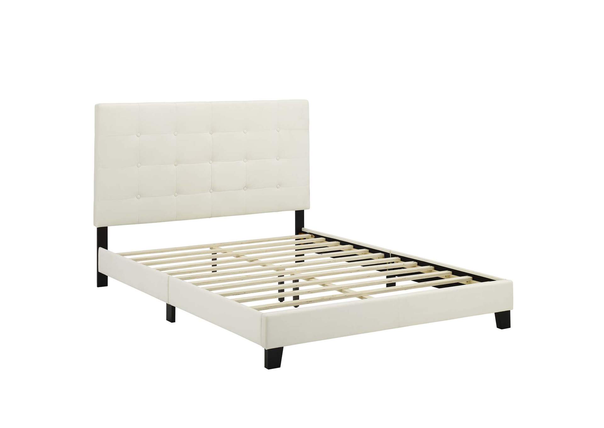 Ivory Melanie Twin Tufted Button Upholstered Performance Velvet Platform Bed,Modway