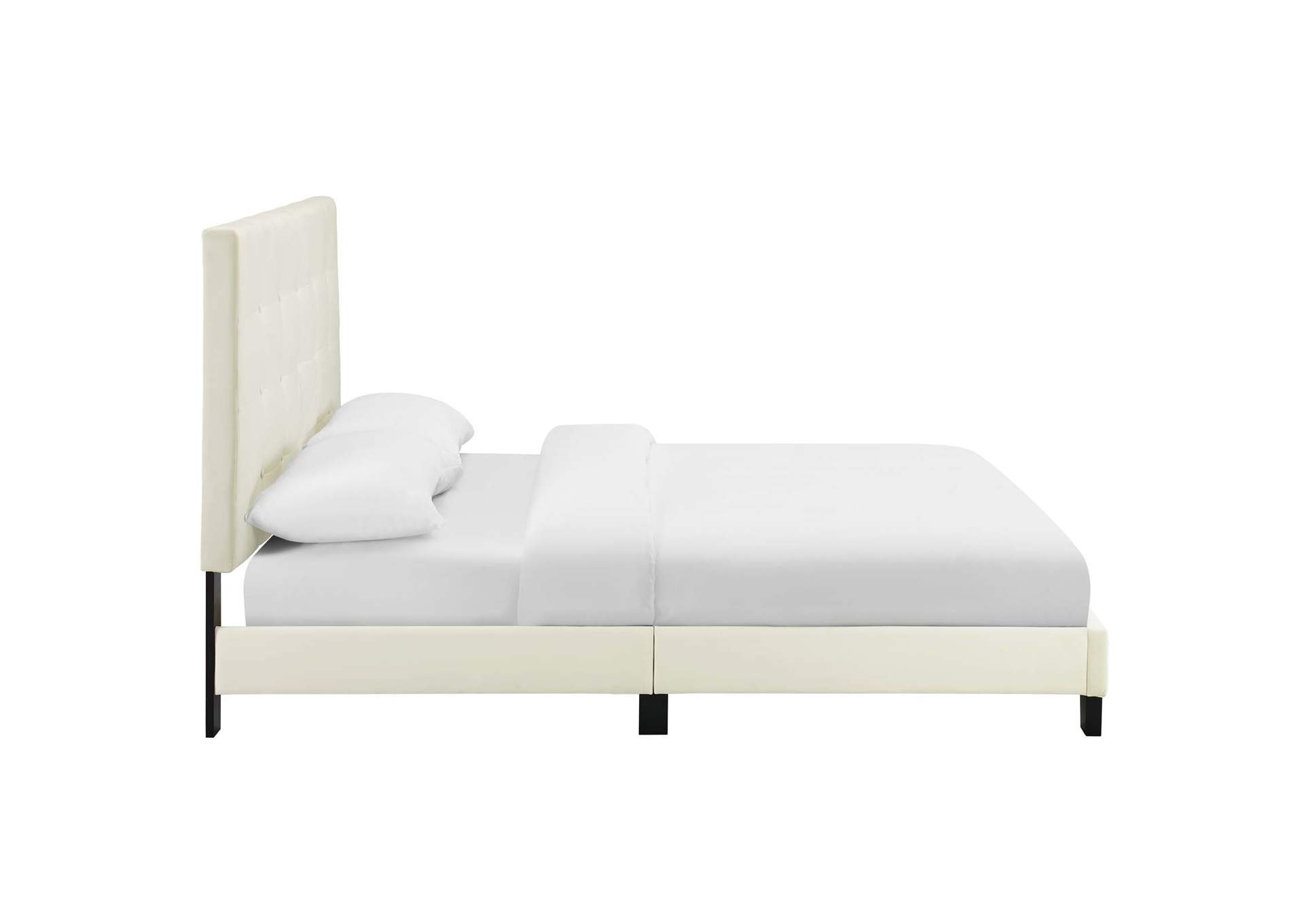 Ivory Melanie Twin Tufted Button Upholstered Performance Velvet Platform Bed,Modway