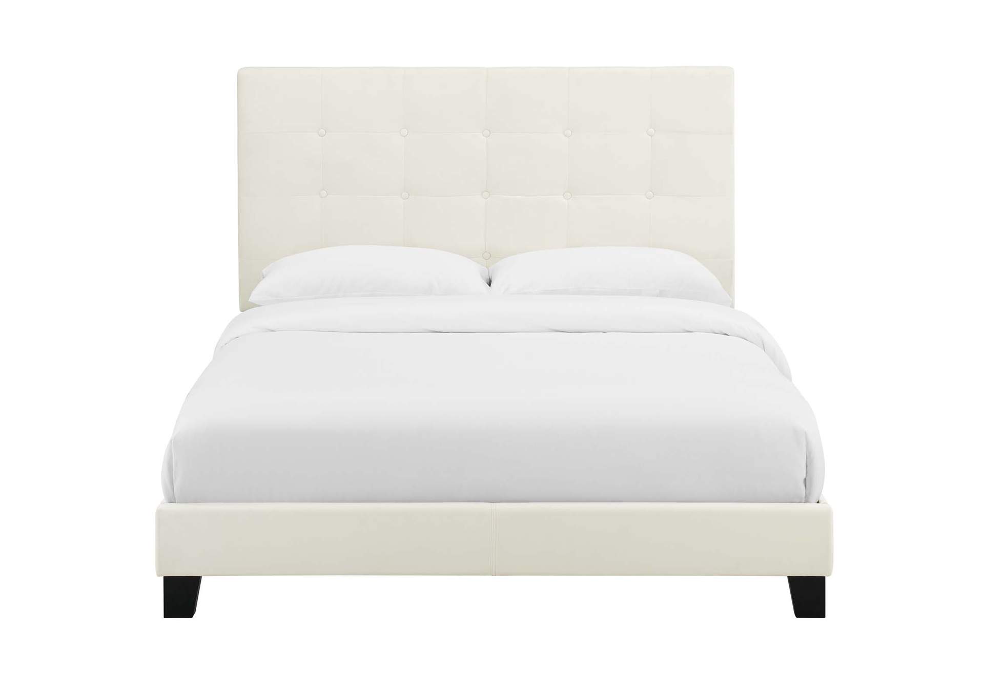 Ivory Melanie Twin Tufted Button Upholstered Performance Velvet Platform Bed,Modway