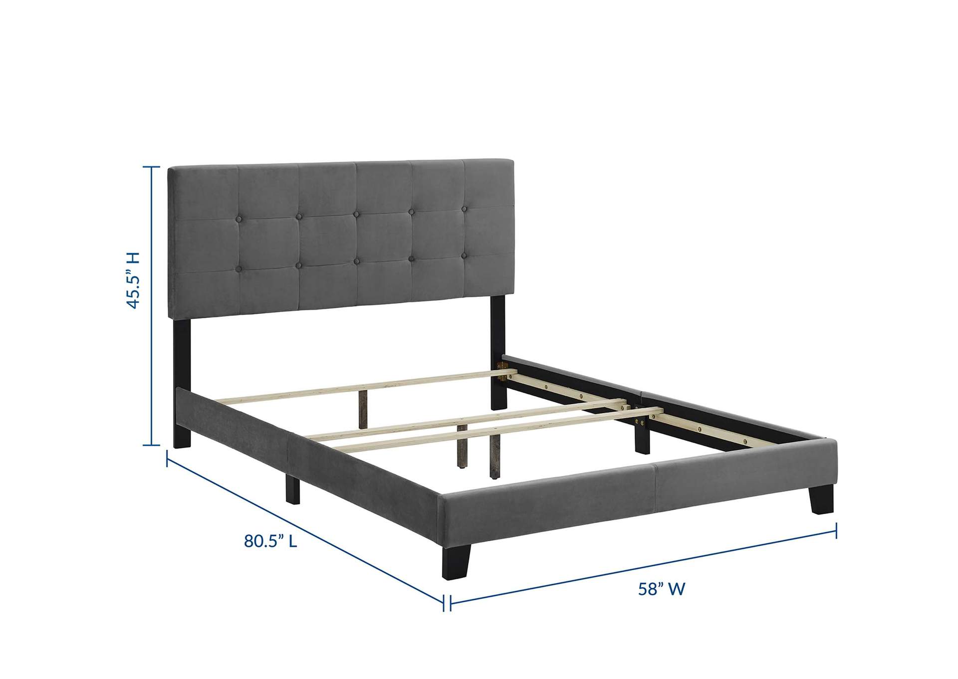 Gray Amira Full Performance Velvet Bed,Modway