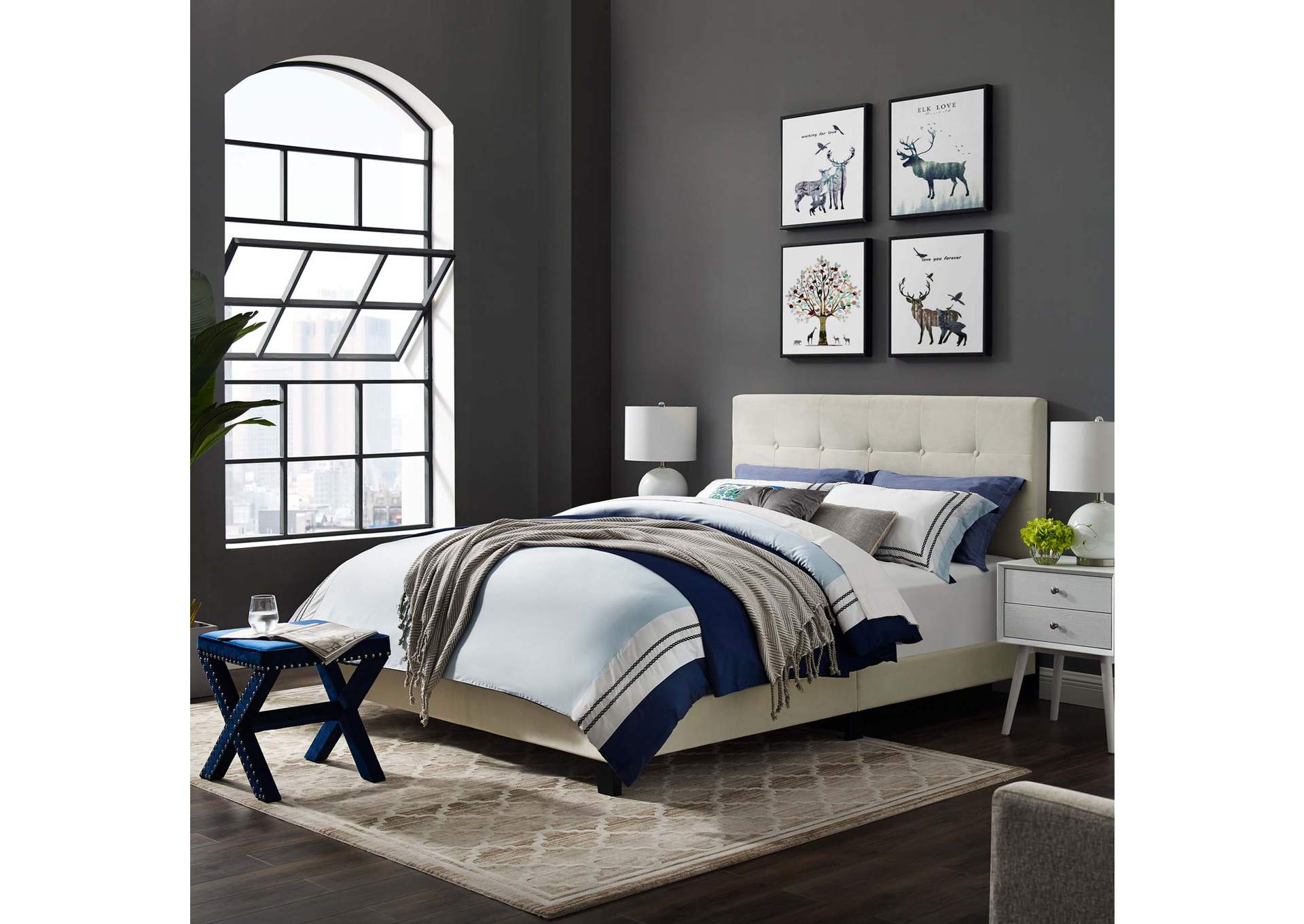 Ivory Amira Full Performance Velvet Bed,Modway