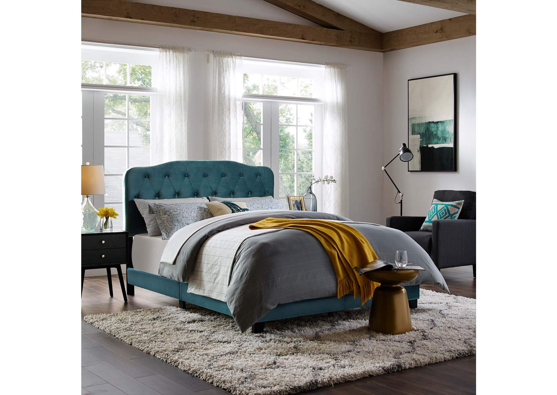 Sea Blue Amelia Full Performance Velvet Bed,Modway