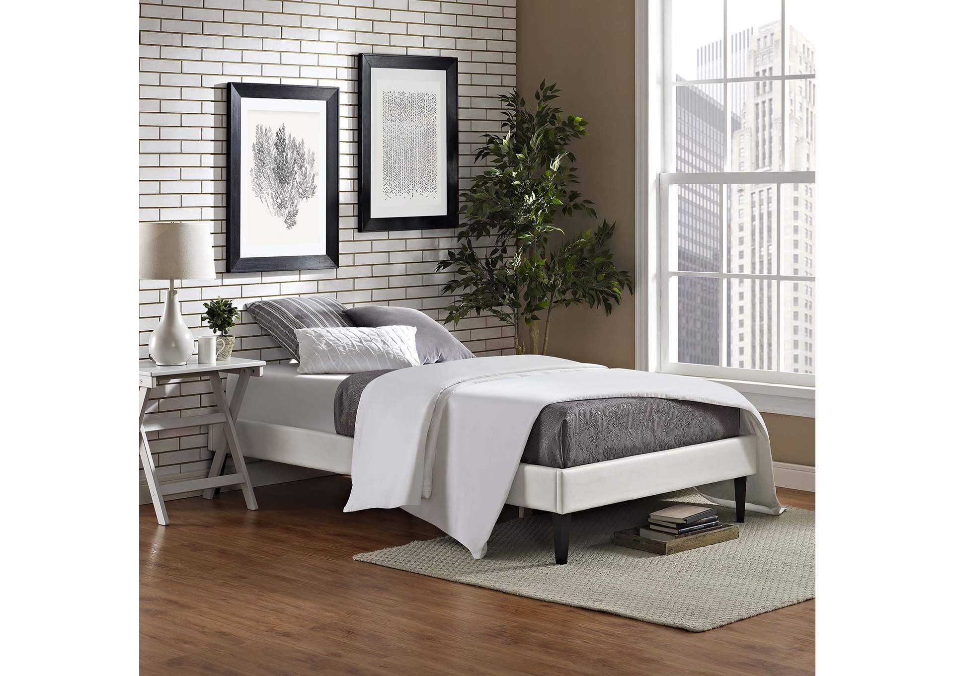 White Tessie Twin Bed - Vinyl Frame with Squared Tapered Legs,Modway