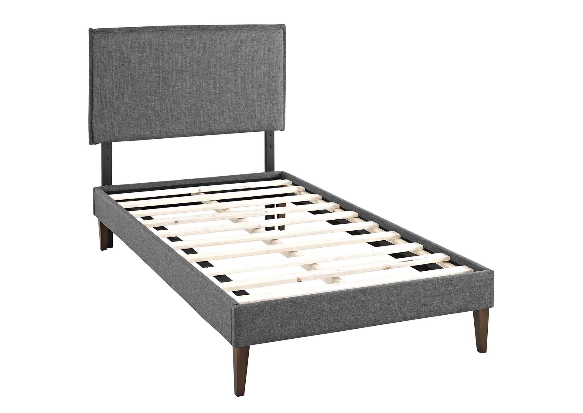 Gray Amaris Platform Twin Bed - Fabric with Squared Tapered Legs,Modway