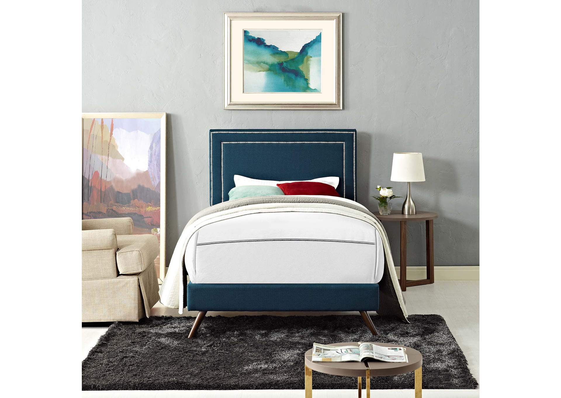 Azure Virginia Platform Twin Bed - Fabric with Round Splayed Legs,Modway