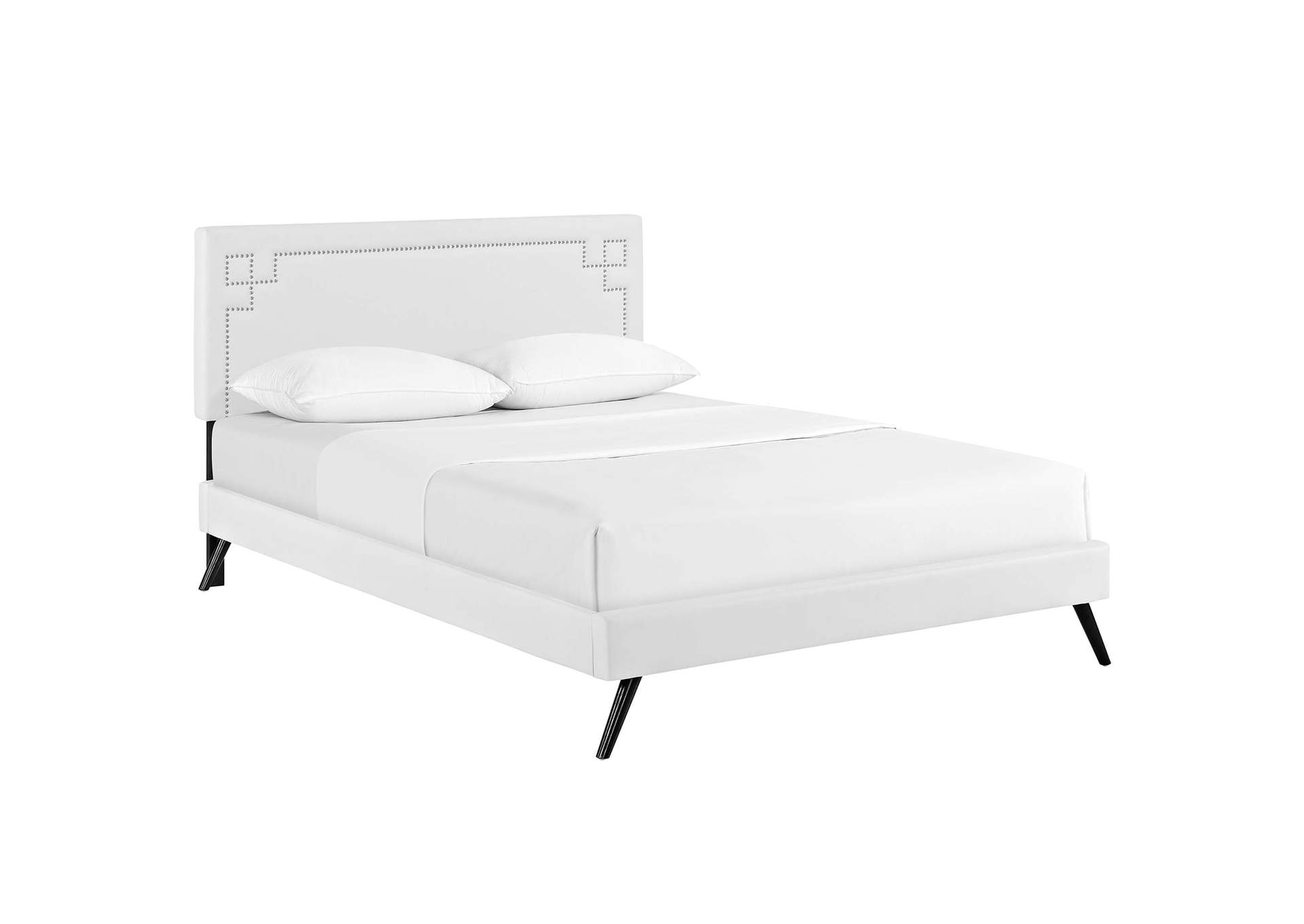 White Ruthie Platform Full Bed - Vinyl with Round Splayed Legs,Modway