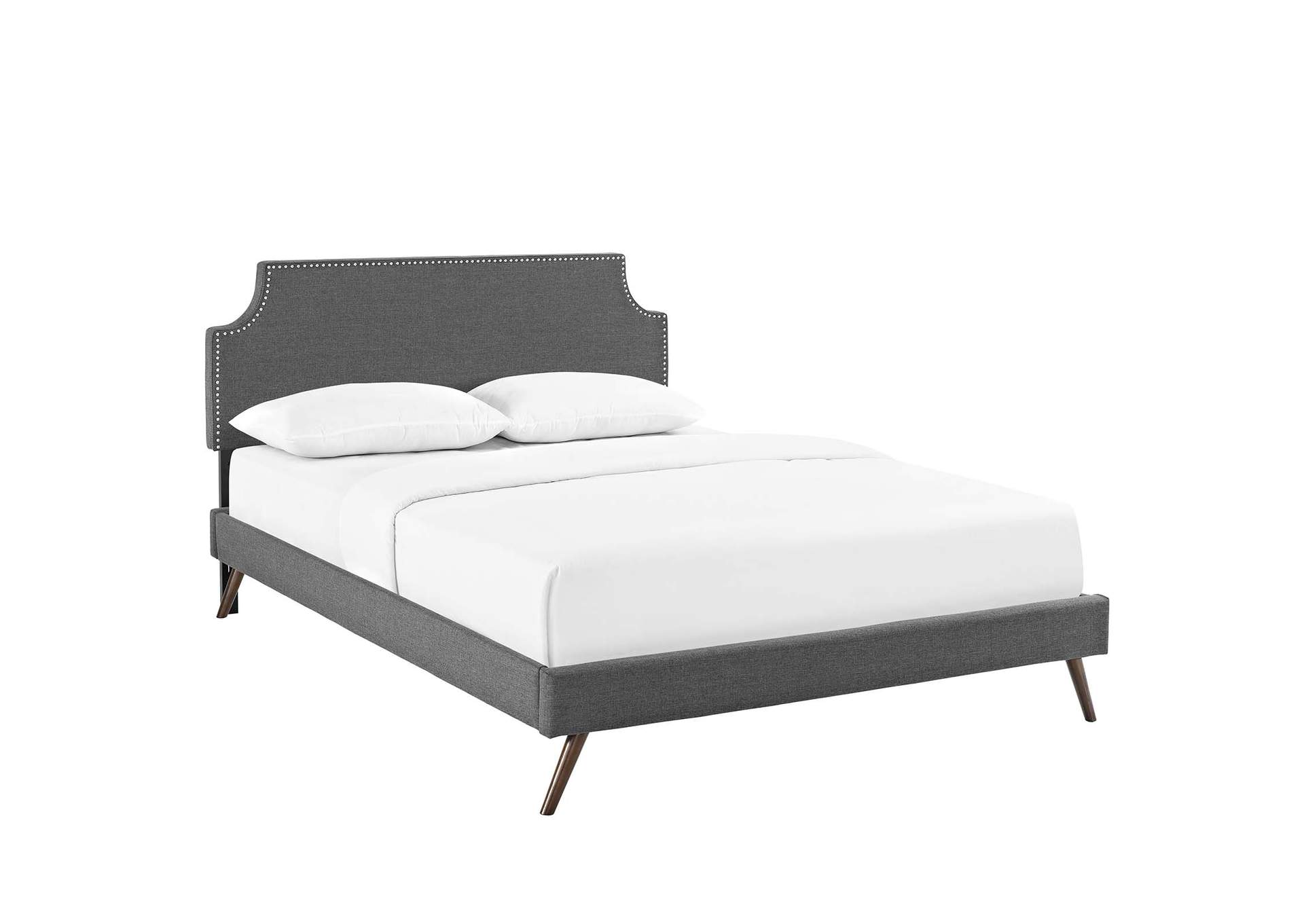 Gray Corene Platform Full Bed - Fabric with Round Splayed Legs,Modway