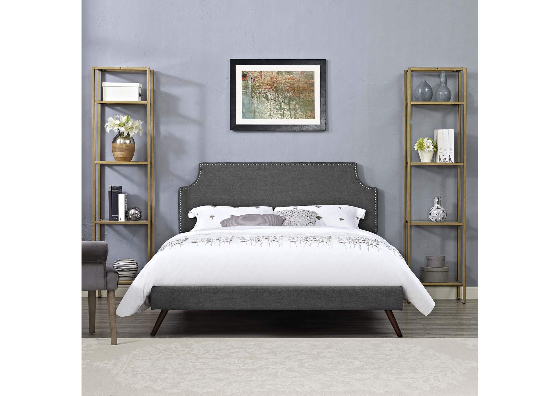 Gray Corene Platform Full Bed - Fabric with Round Splayed Legs,Modway