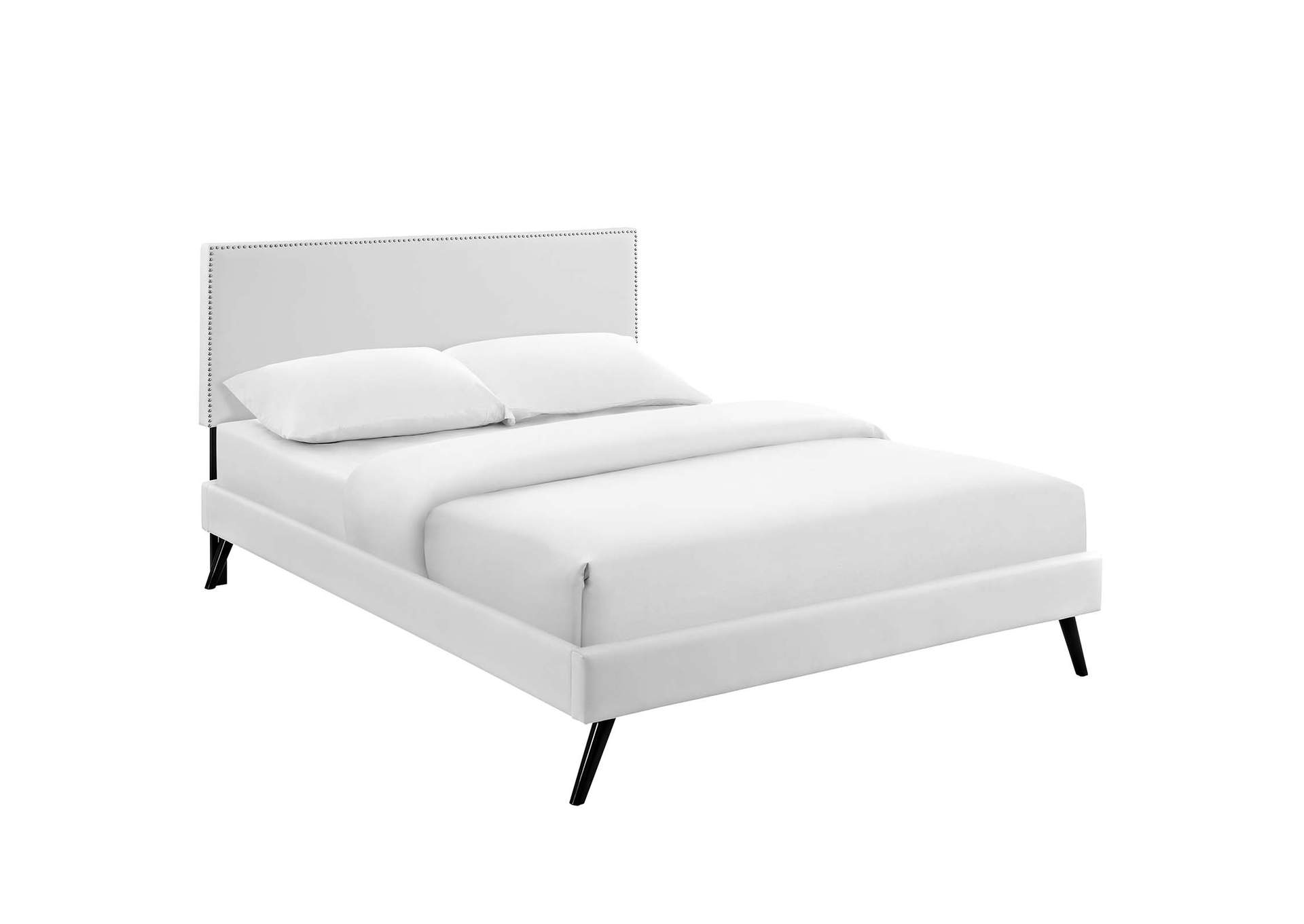 White Macie Platform Full Bed - Vinyl with Round Splayed Legs,Modway