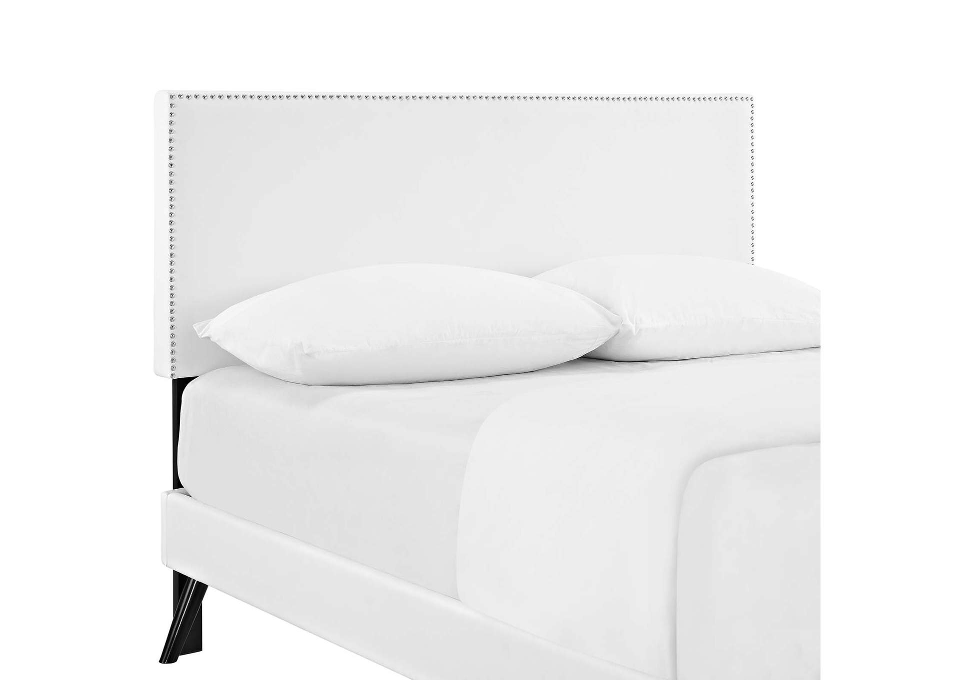 White Macie Platform Full Bed - Vinyl with Round Splayed Legs,Modway