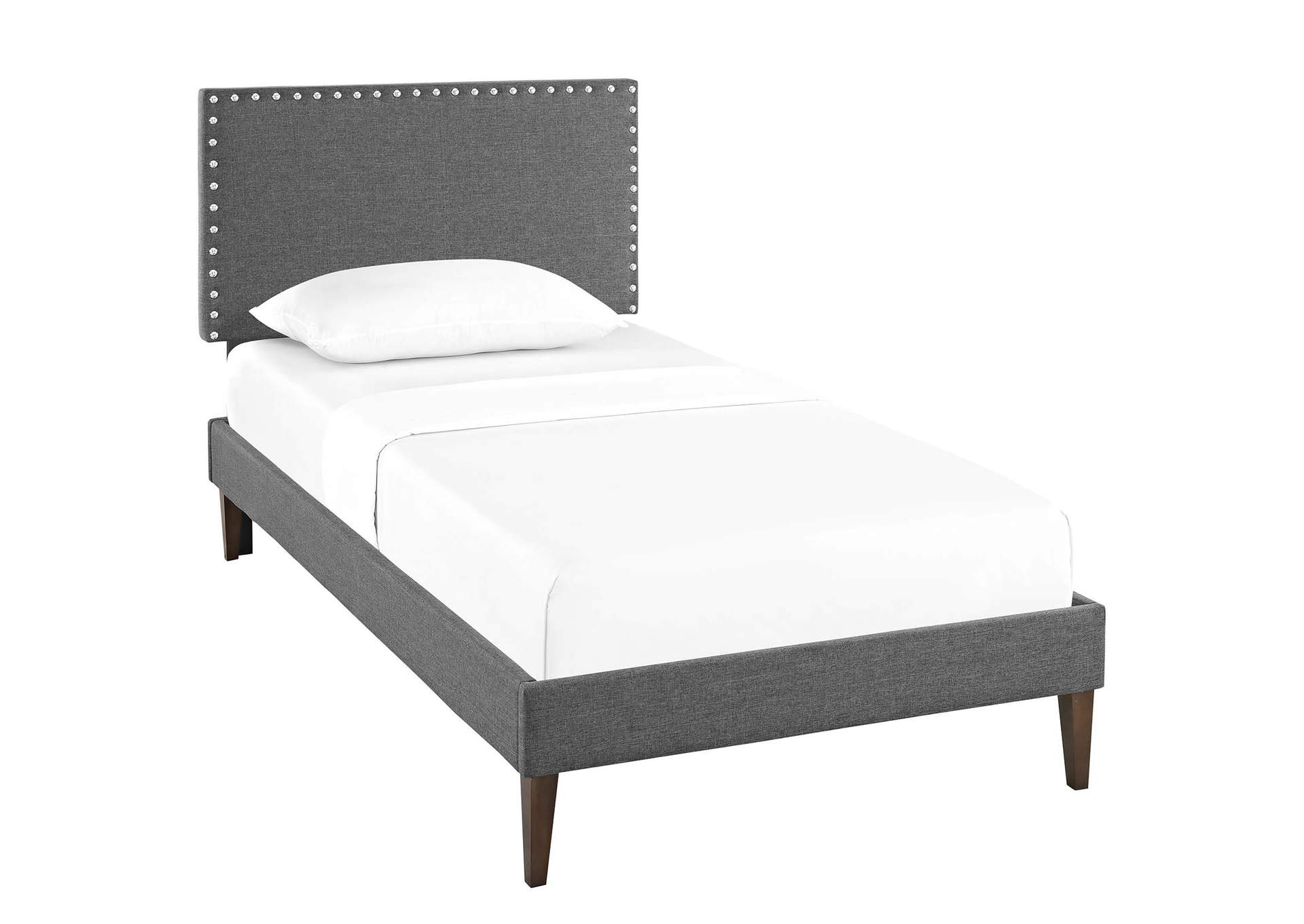 Gray Macie Platform Twin Bed - Fabric with Squared Tapered Legs,Modway