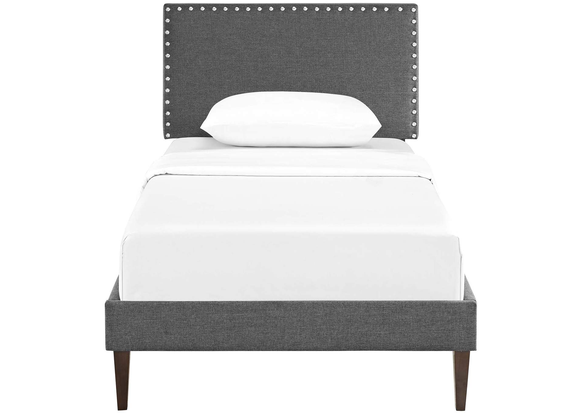 Gray Macie Platform Twin Bed - Fabric with Squared Tapered Legs,Modway