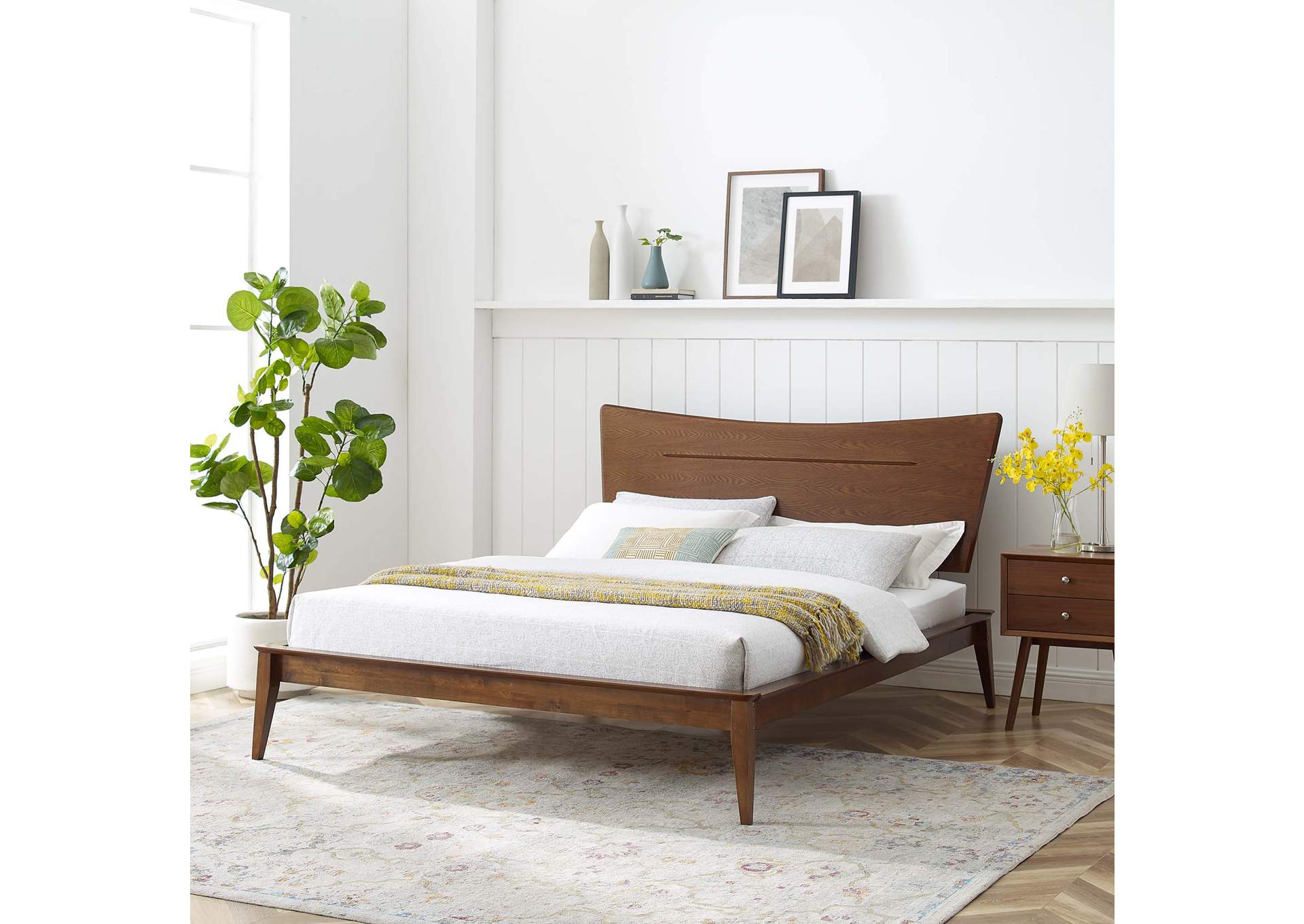 Walnut Astra Full Wood Platform Bed,Modway