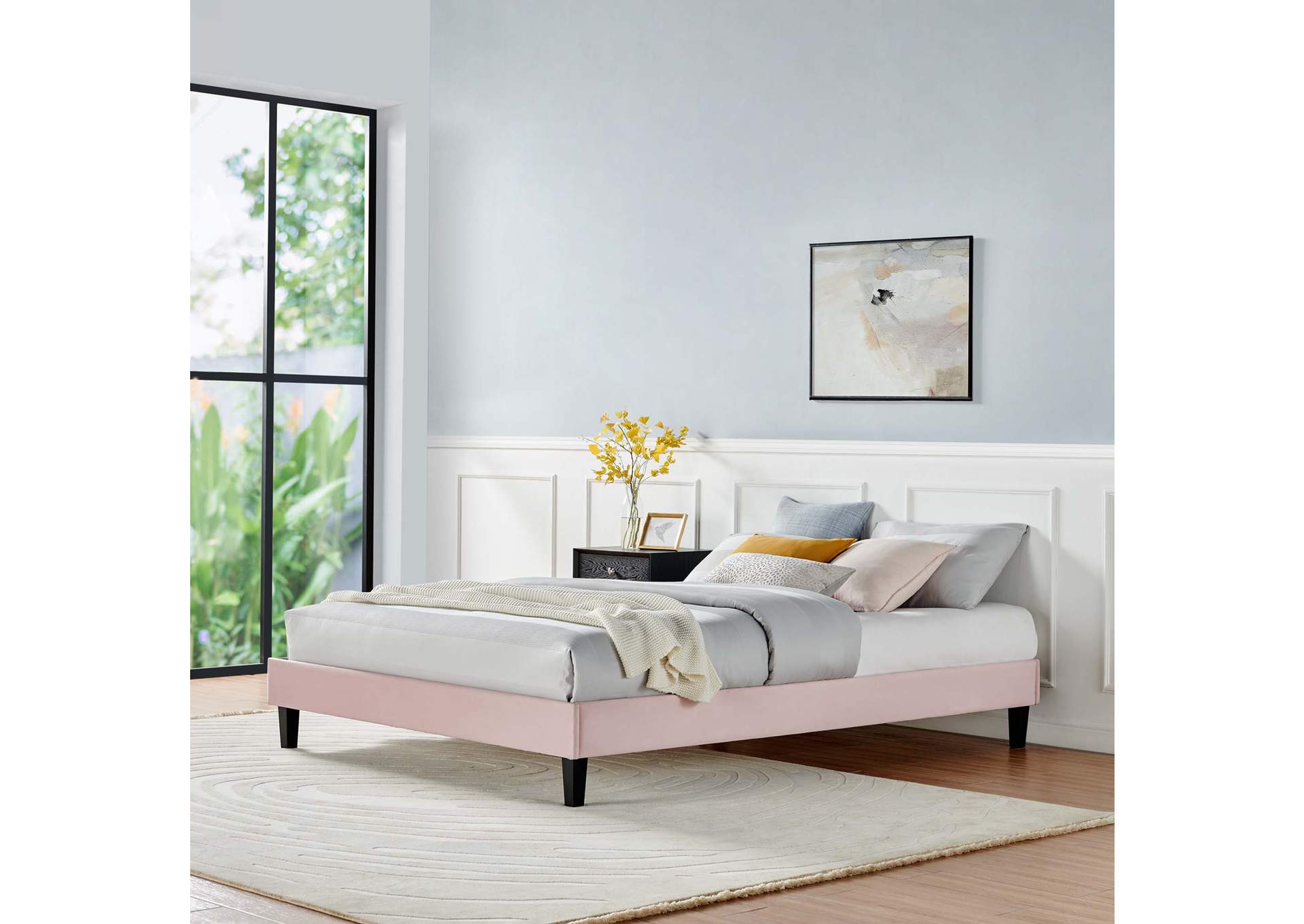 Pink Reign Twin Performance Velvet Platform Bed Frame,Modway