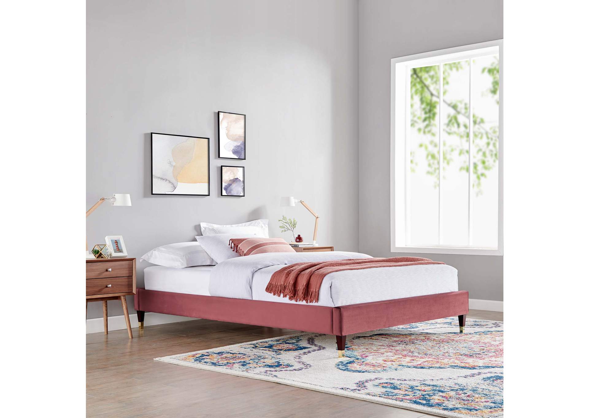 Dusty Rose Harlow Twin Performance Velvet Platform Bed Frame,Modway