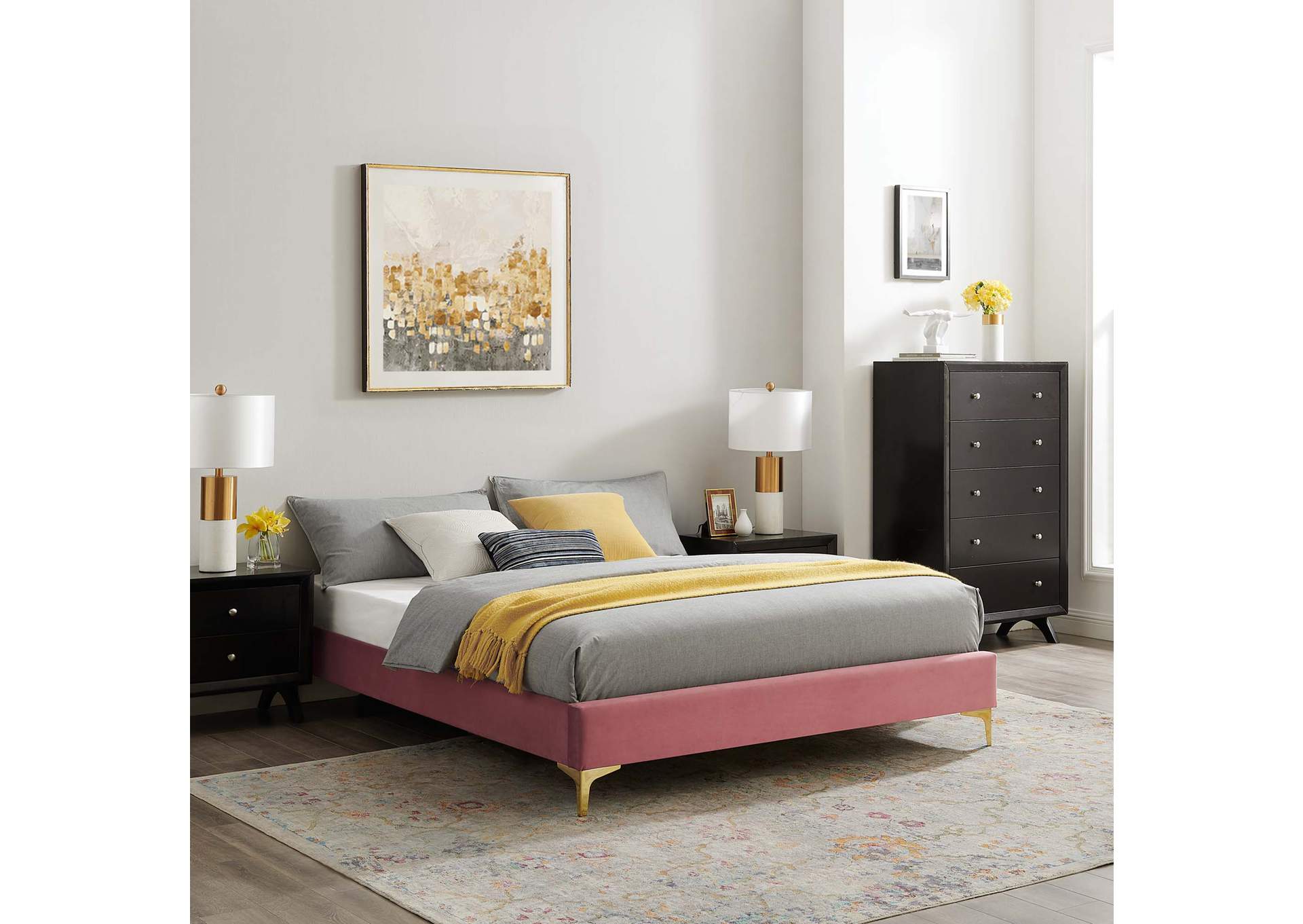 Dusty Rose Sutton Twin Performance Velvet Bed Frame,Modway