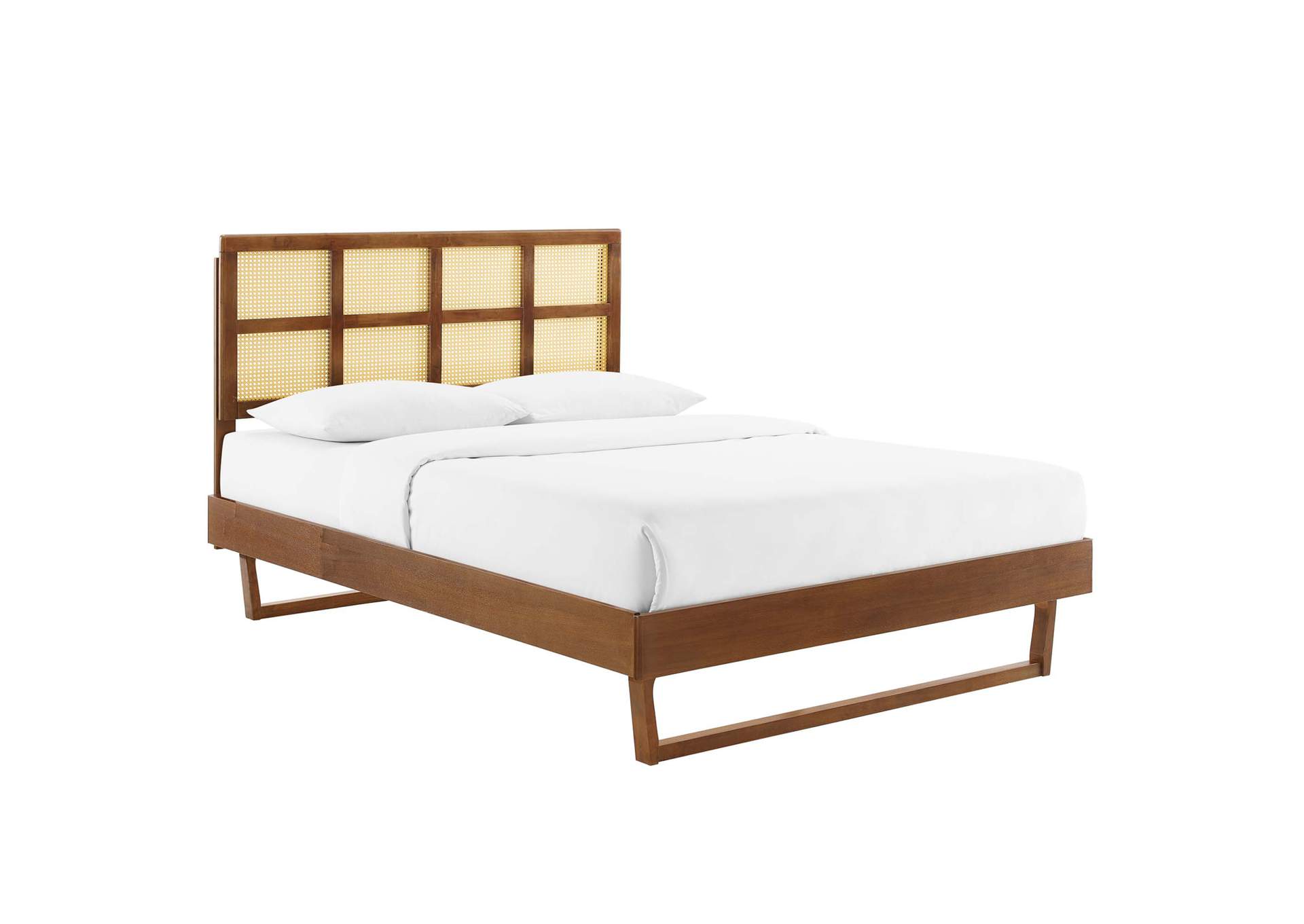 Walnut Sidney Cane and Wood Full Platform Bed With Angular Legs,Modway