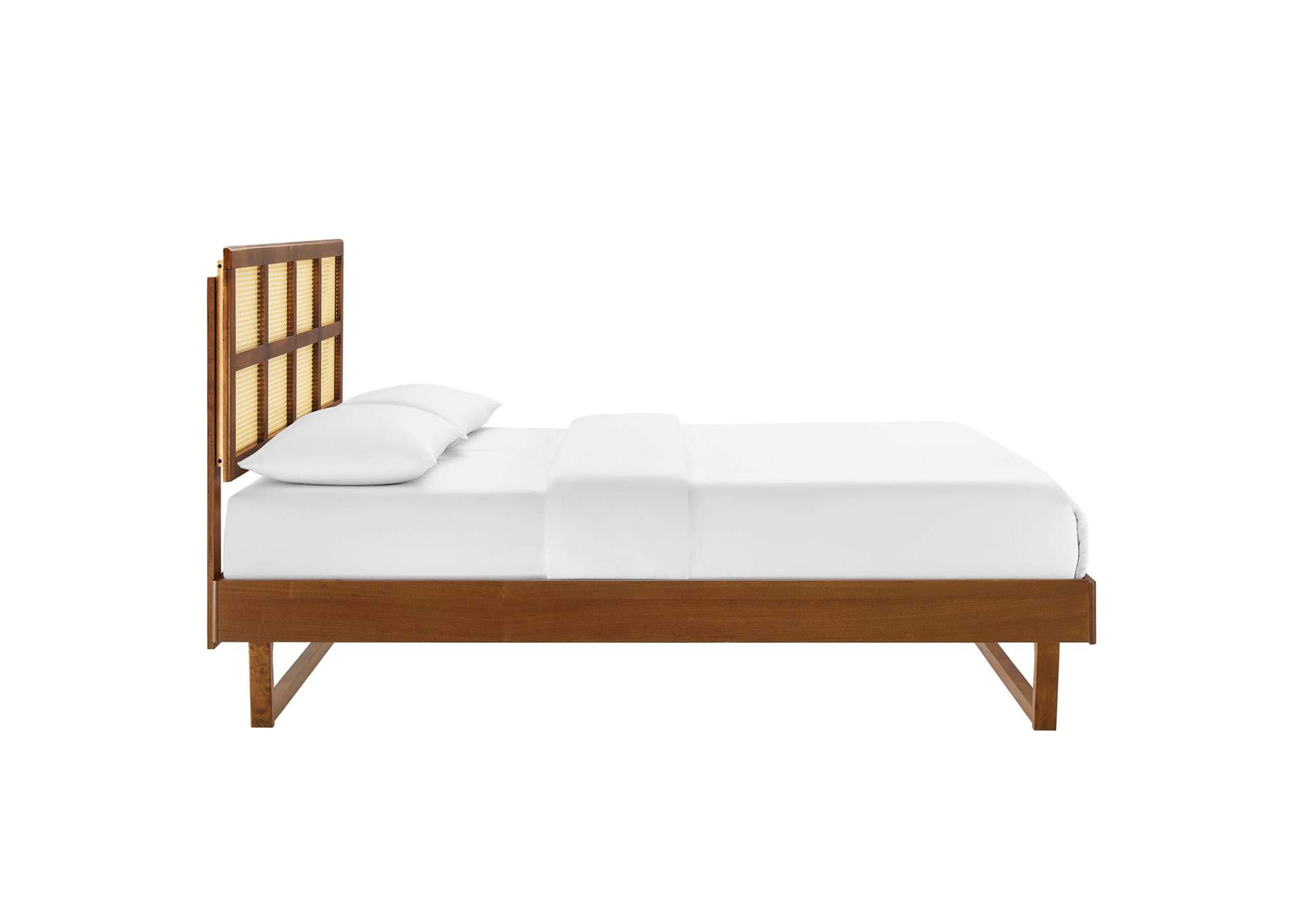 Walnut Sidney Cane and Wood Full Platform Bed With Angular Legs,Modway