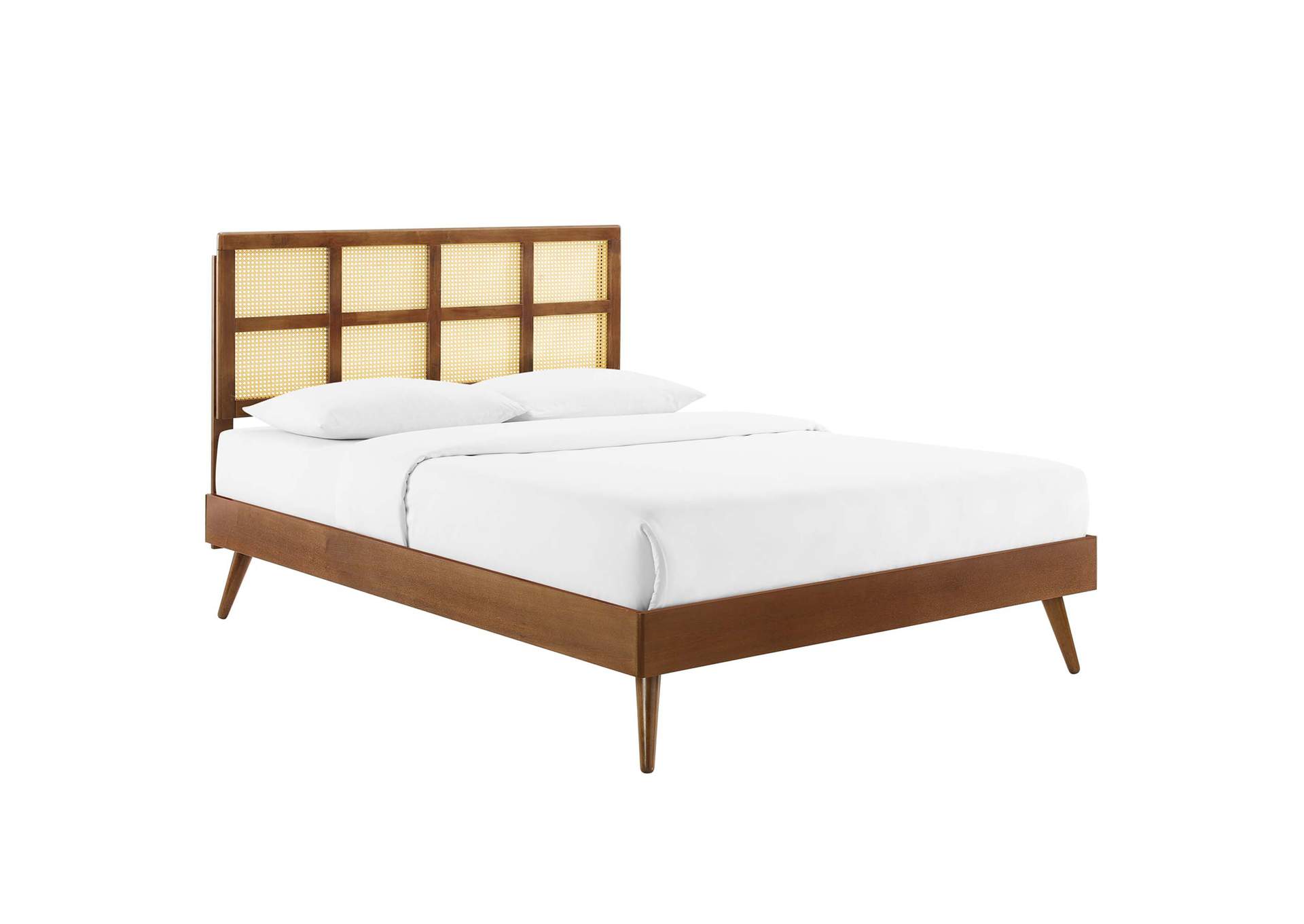 Walnut Sidney Cane and Wood Full Platform Bed With Splayed Legs,Modway