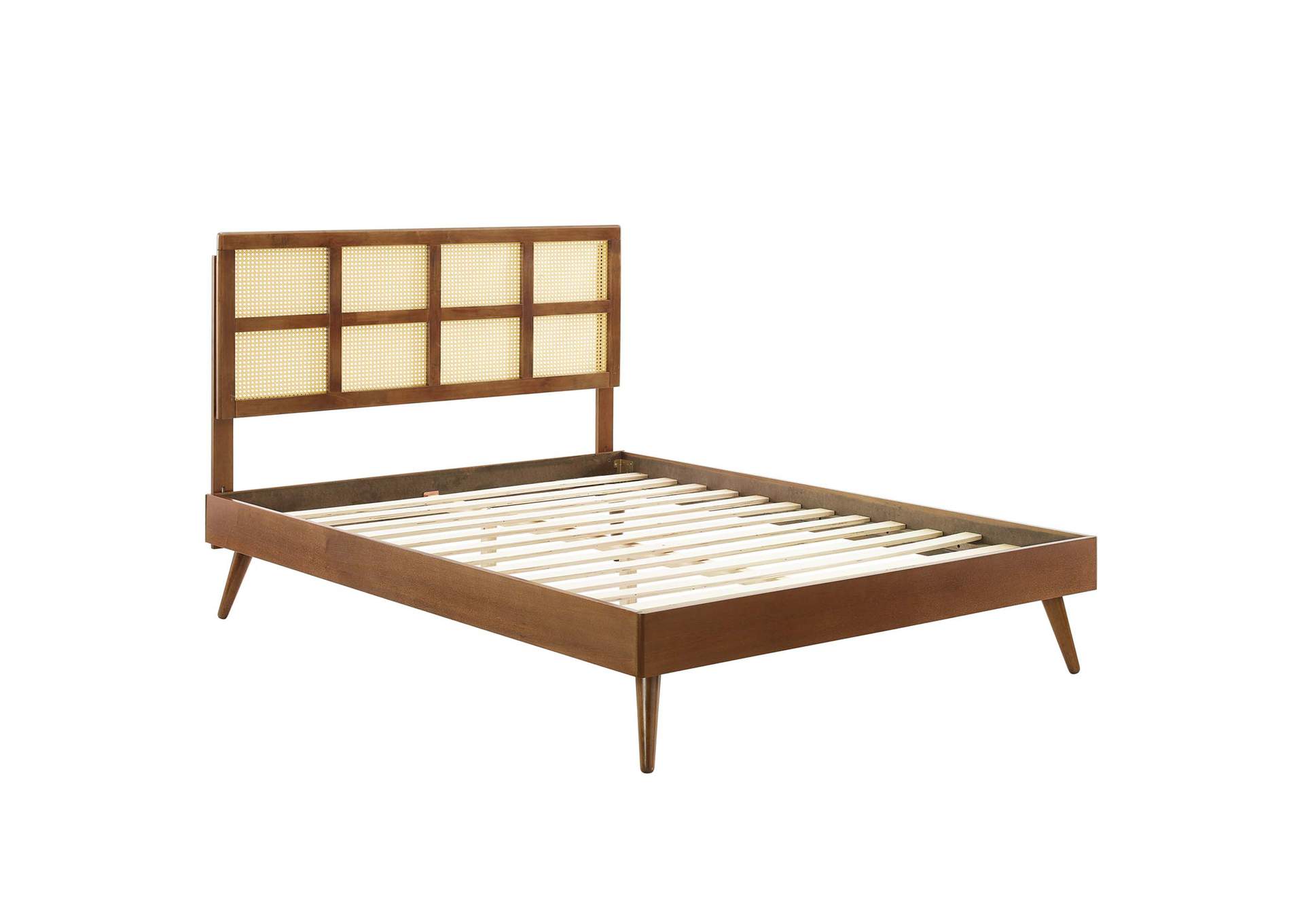 Walnut Sidney Cane and Wood Full Platform Bed With Splayed Legs,Modway