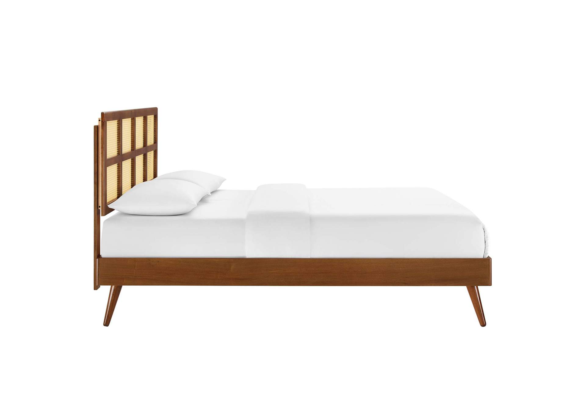 Walnut Sidney Cane and Wood Full Platform Bed With Splayed Legs,Modway