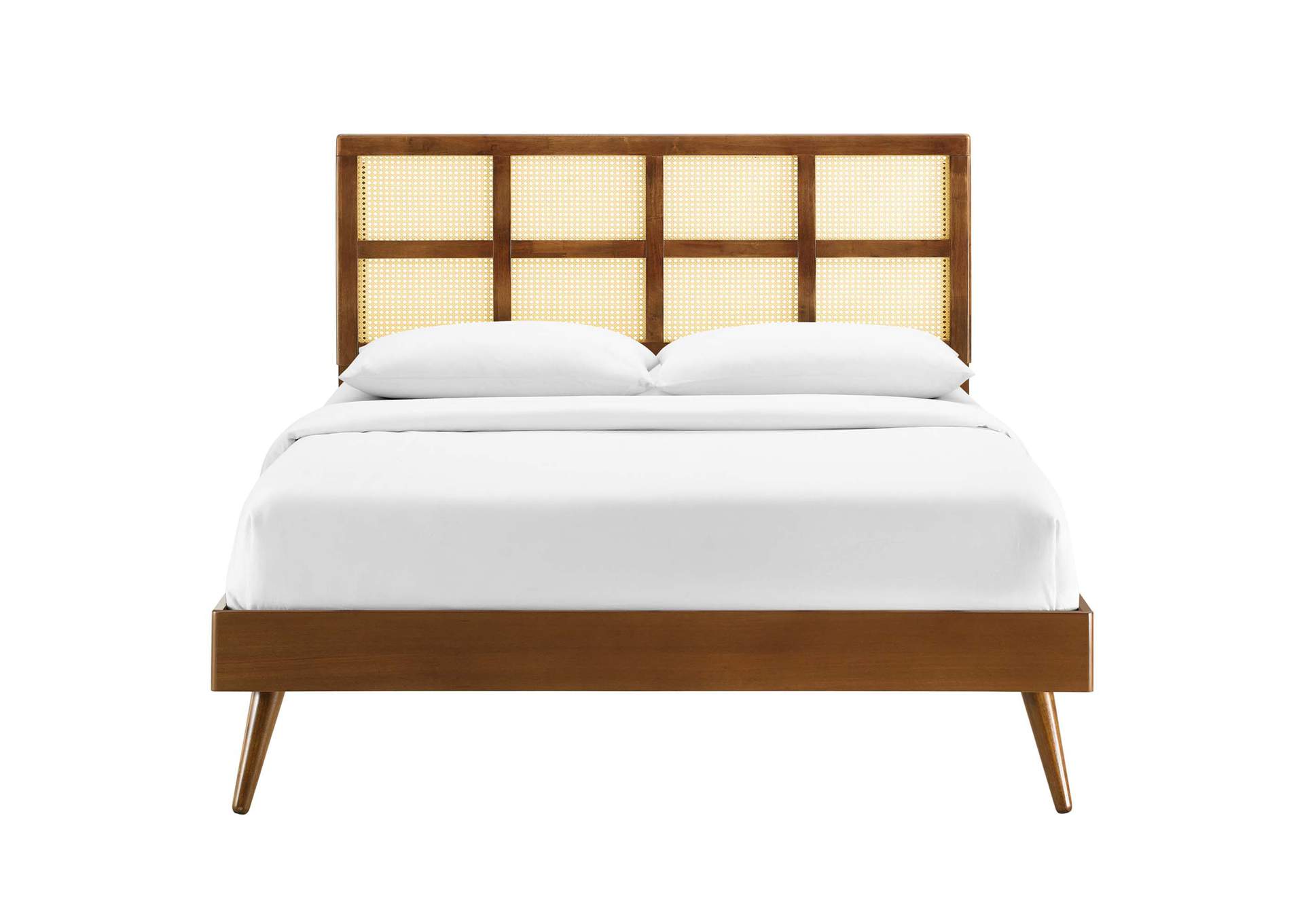 Walnut Sidney Cane and Wood Full Platform Bed With Splayed Legs,Modway