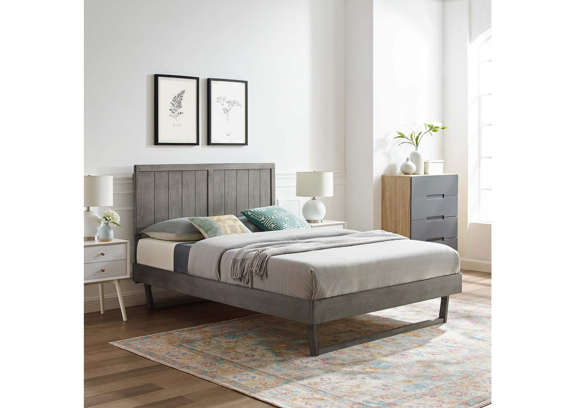 Gray Alana Full Wood Platform Bed With Angular Frame,Modway