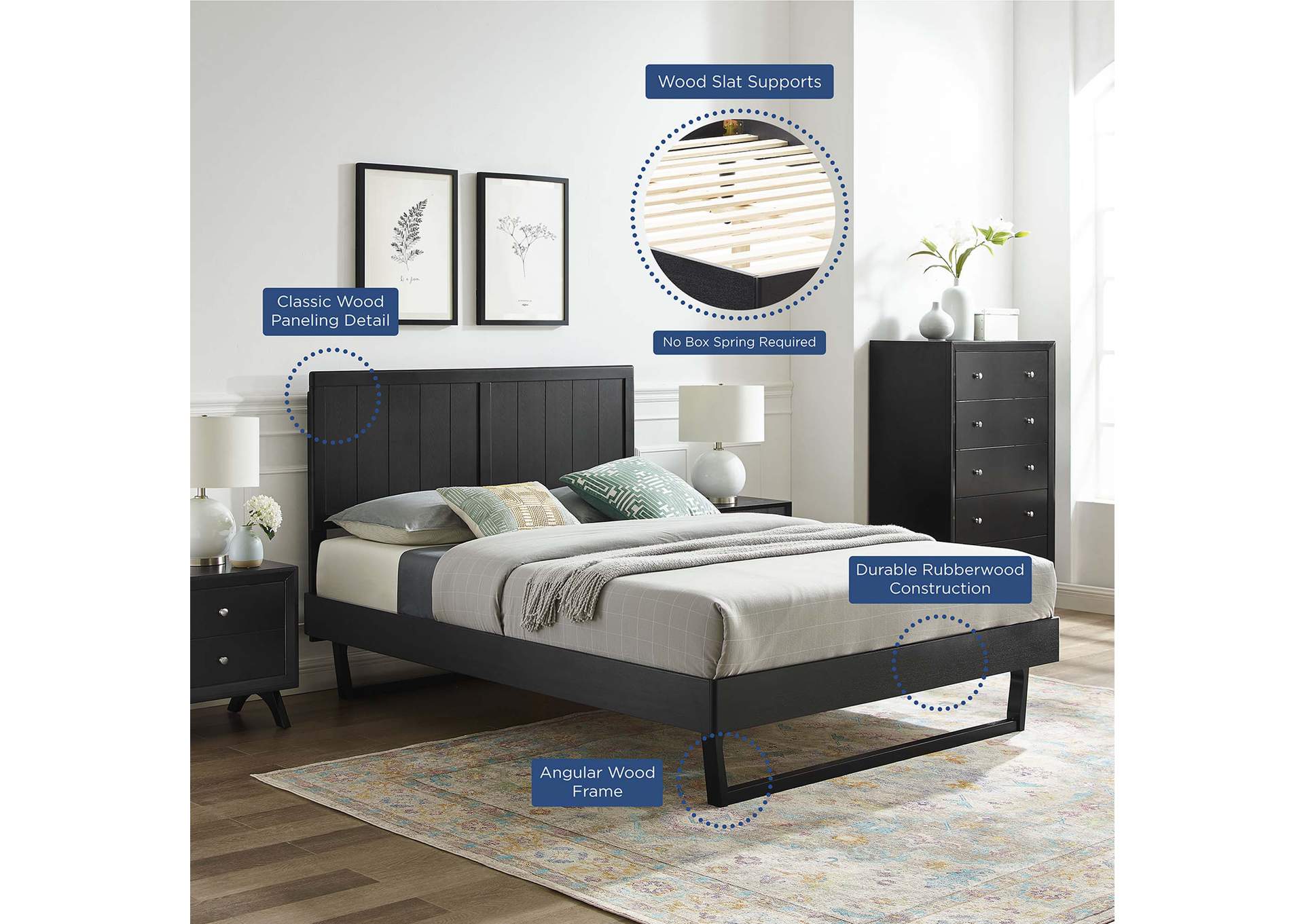 Black Alana Twin Wood Platform Bed With Angular Frame,Modway