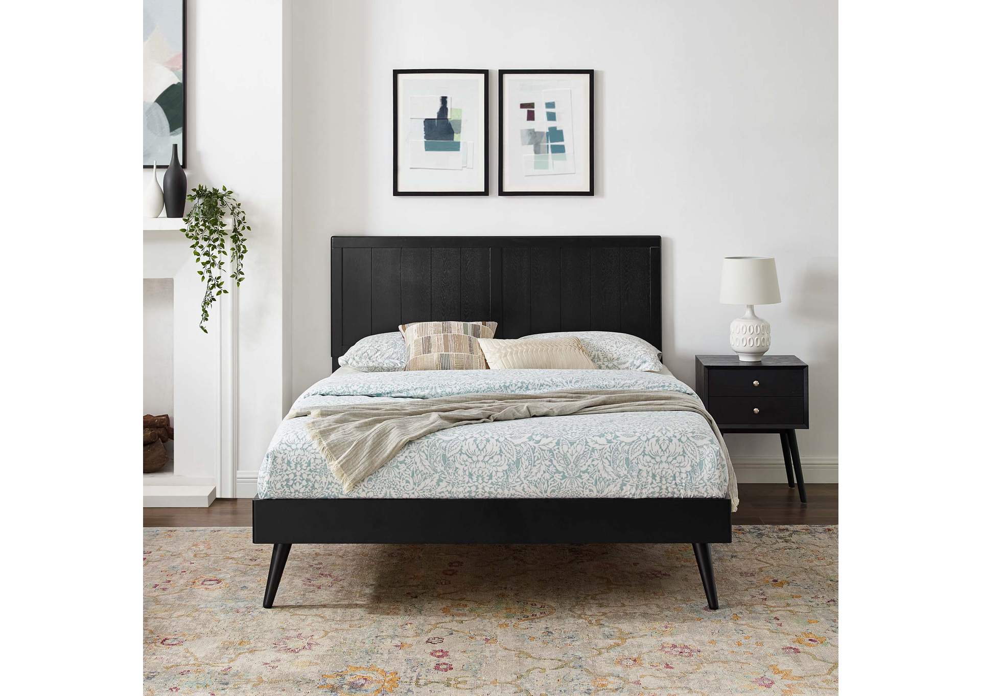 Black Alana Full Wood Platform Bed With Splayed Legs,Modway