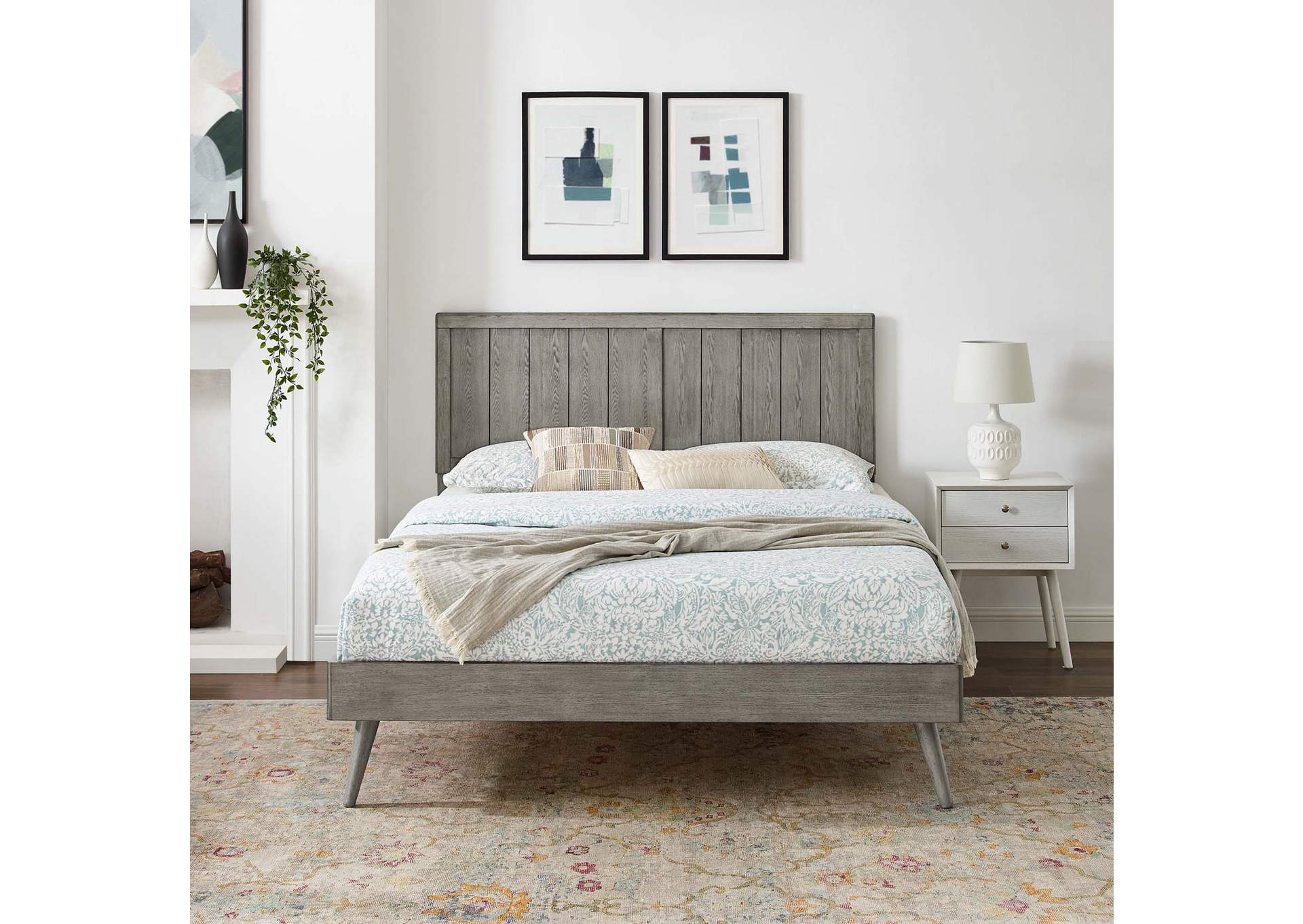 Gray Alana Full Wood Platform Bed With Splayed Legs,Modway