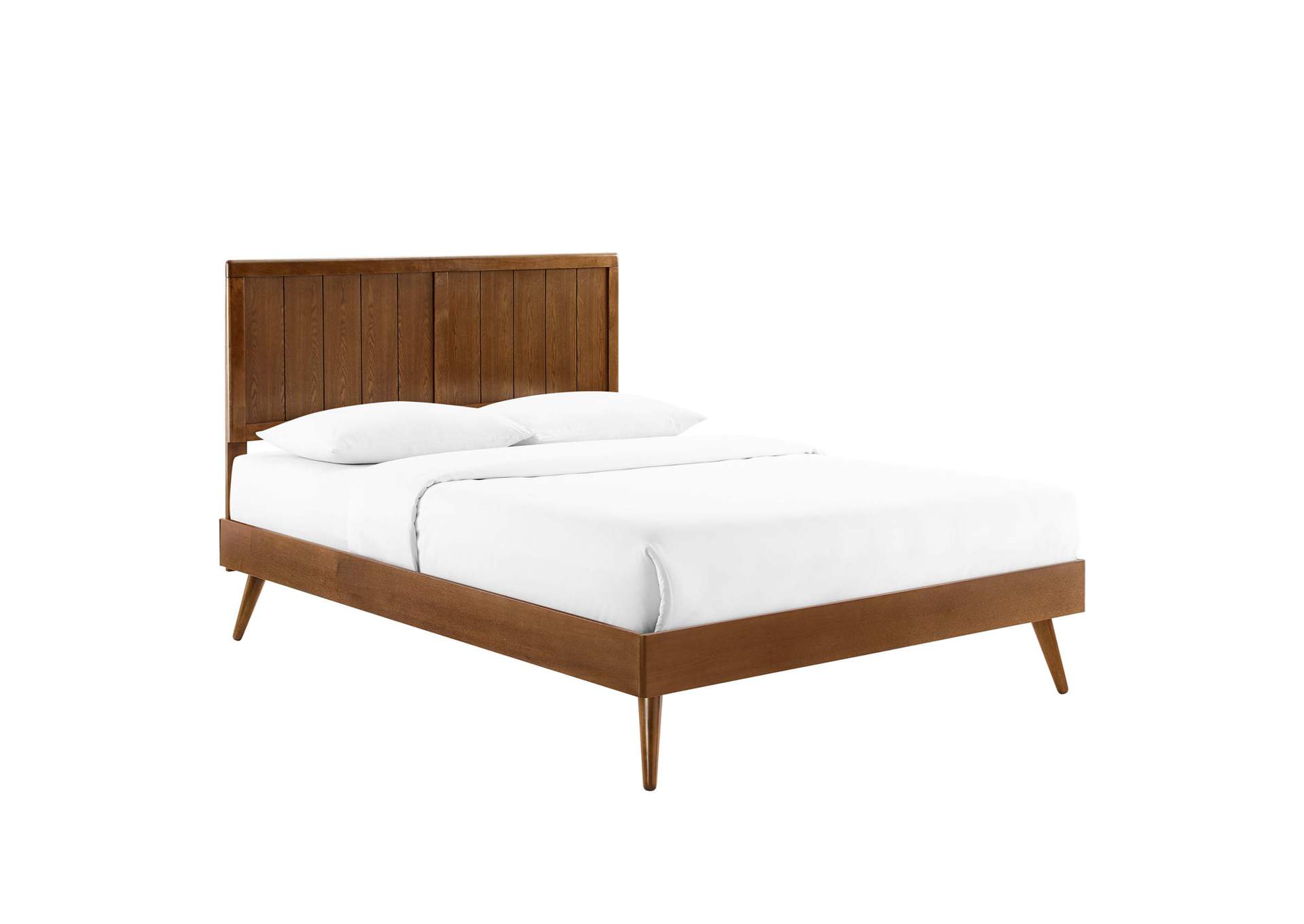 Walnut Alana Full Wood Platform Bed With Splayed Legs,Modway