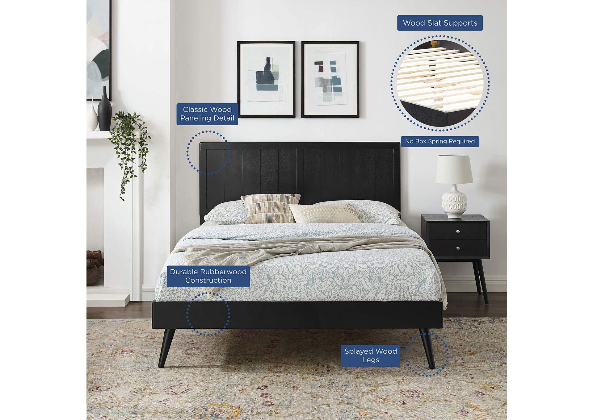 Black Alana Twin Wood Platform Bed With Splayed Legs,Modway