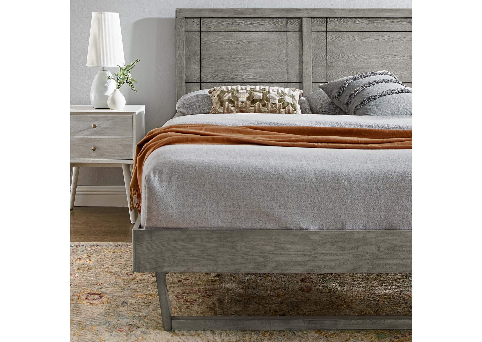 Gray Marlee Full Wood Platform Bed With Angular Frame,Modway