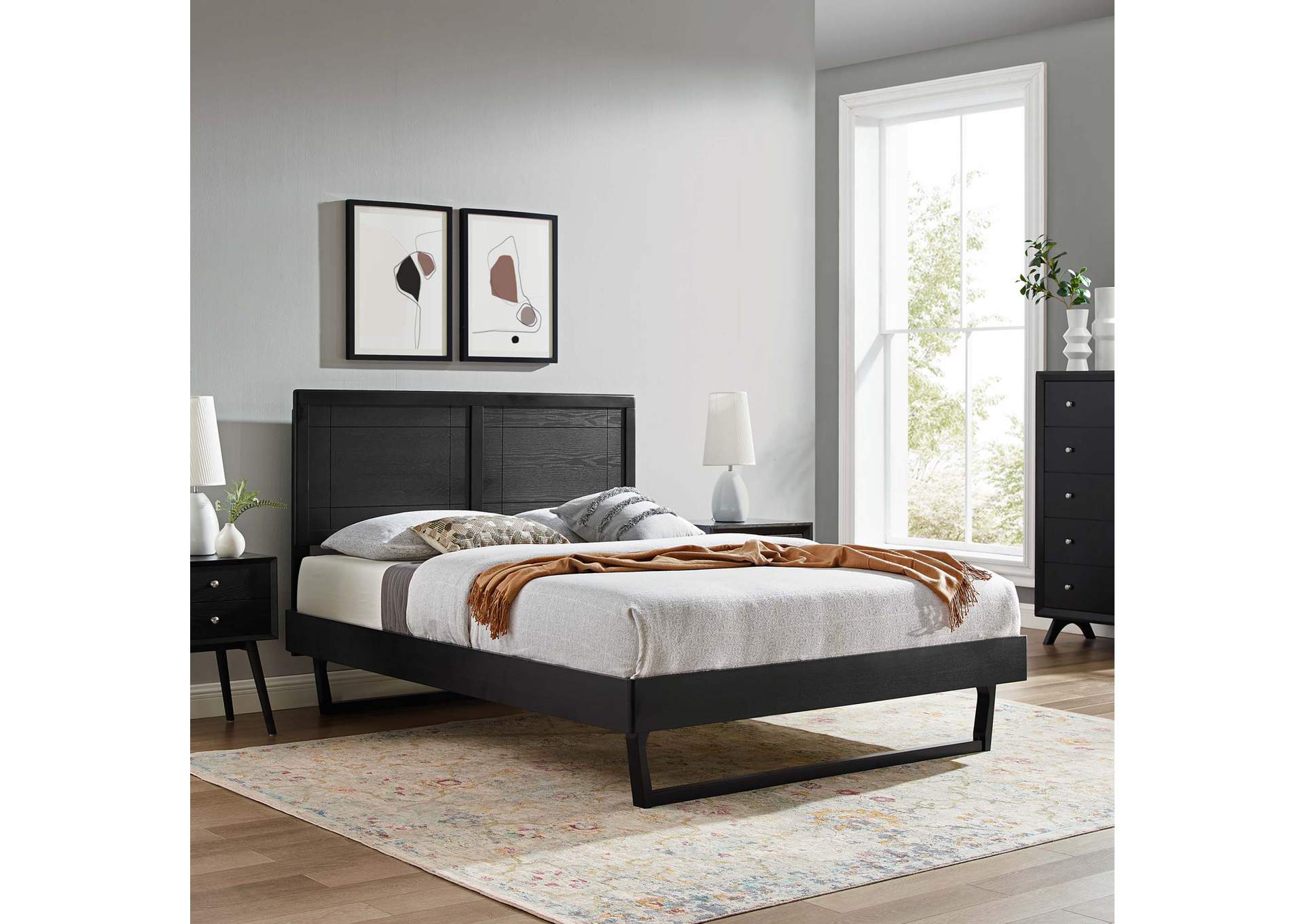 Black Marlee Twin Wood Platform Bed With Angular Frame,Modway