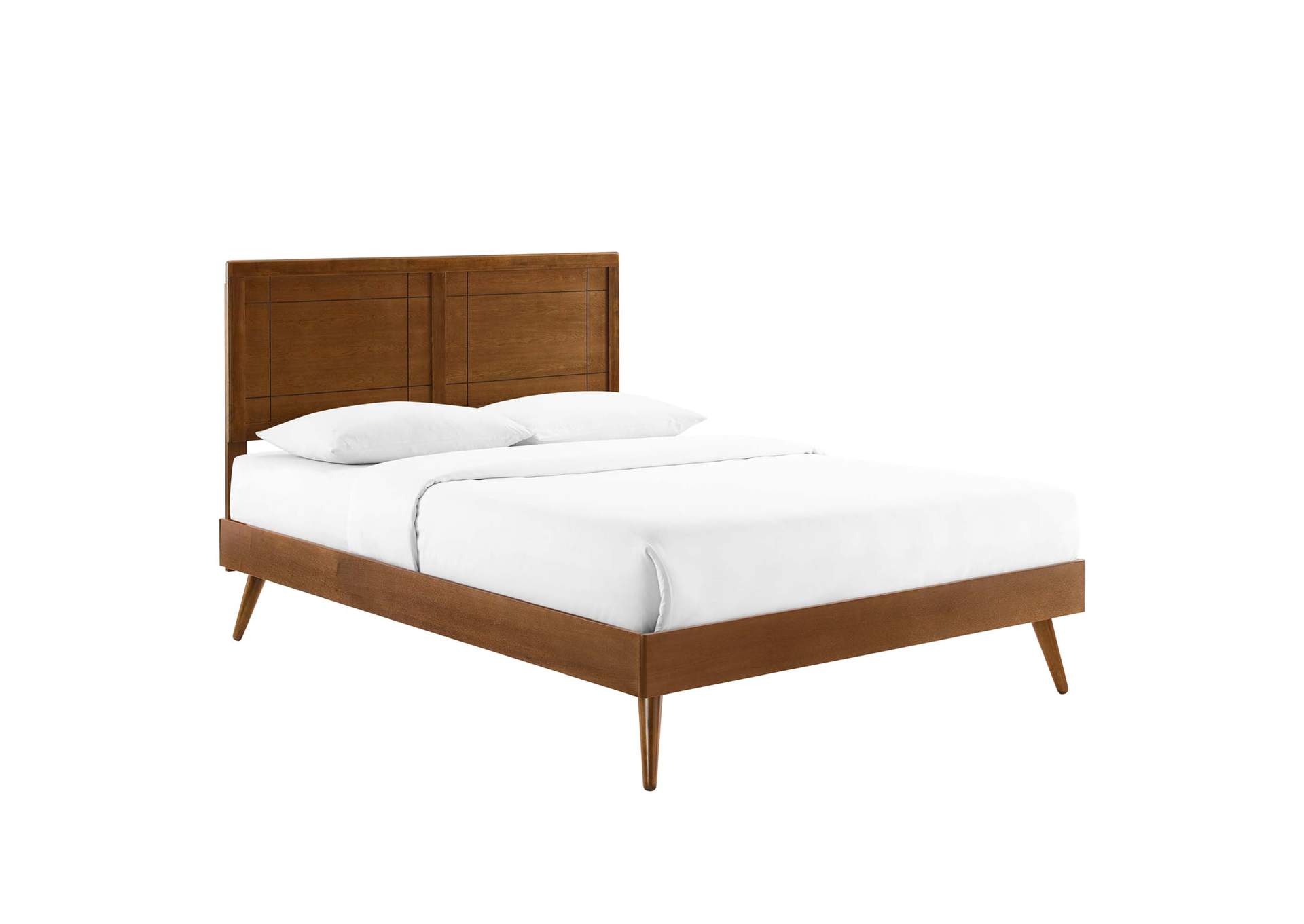 Walnut Marlee Full Wood Platform Bed With Splayed Legs,Modway