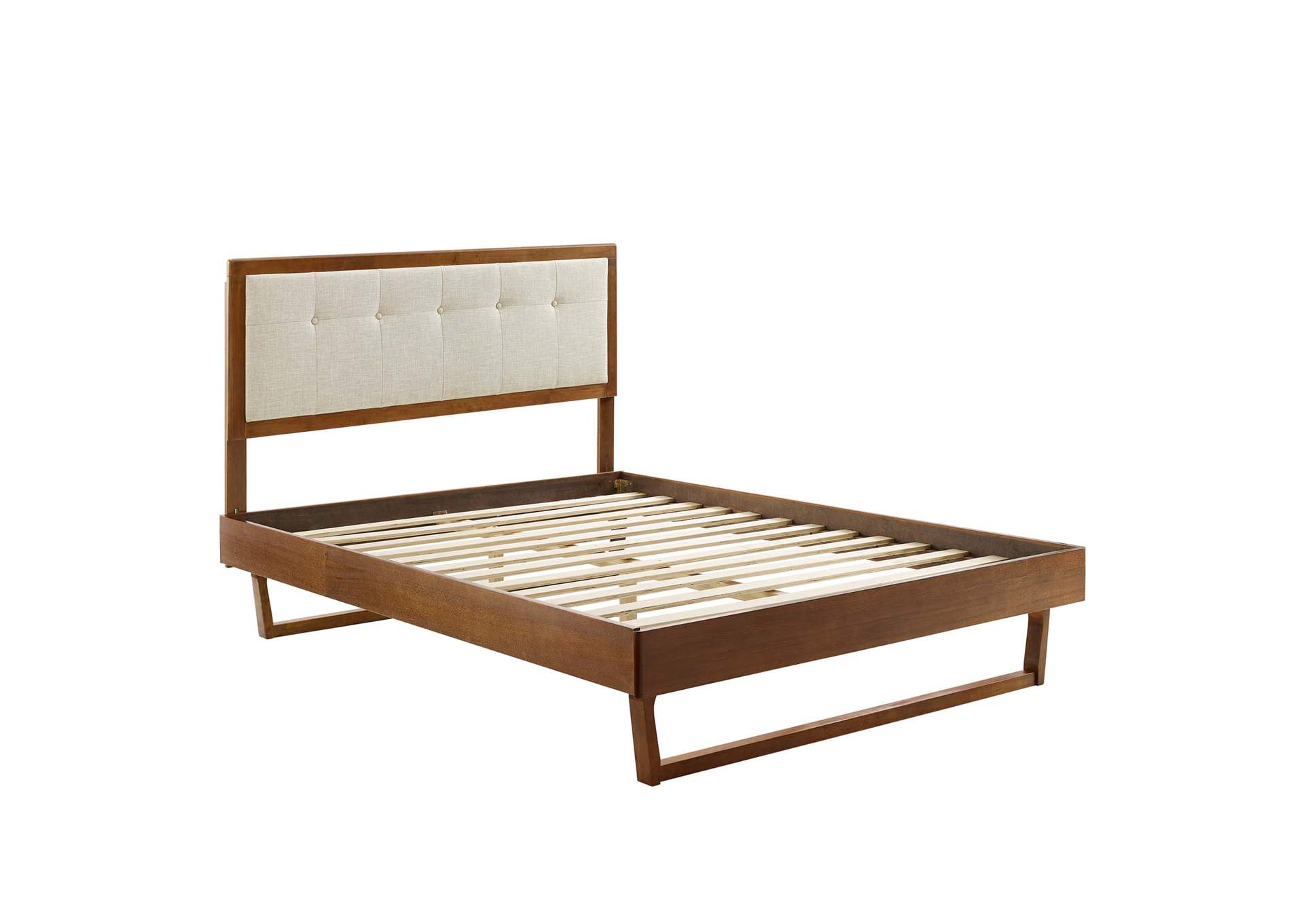 Walnut Beige Willow Full Wood Platform Bed With Angular Frame,Modway