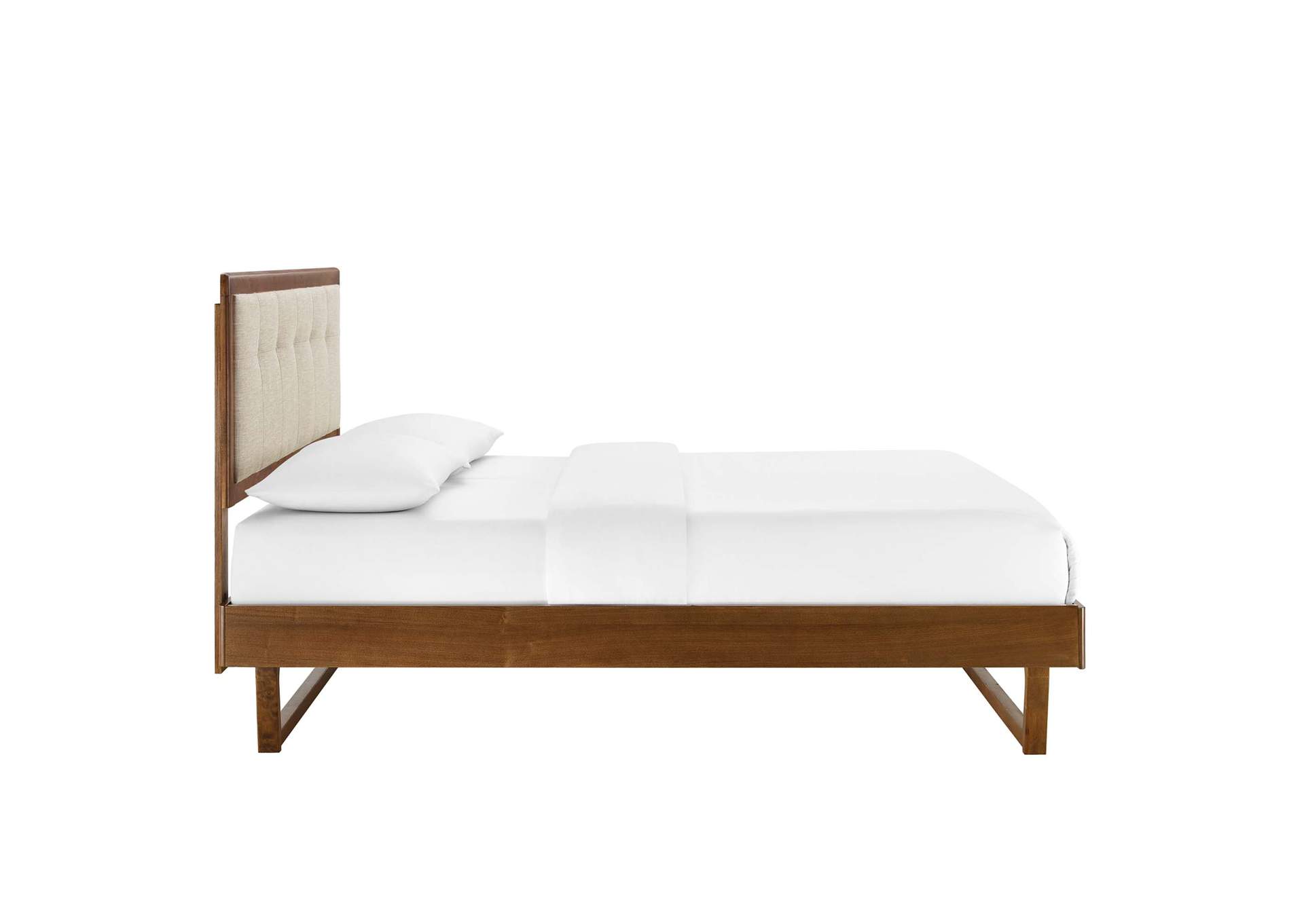 Walnut Beige Willow Full Wood Platform Bed With Angular Frame,Modway