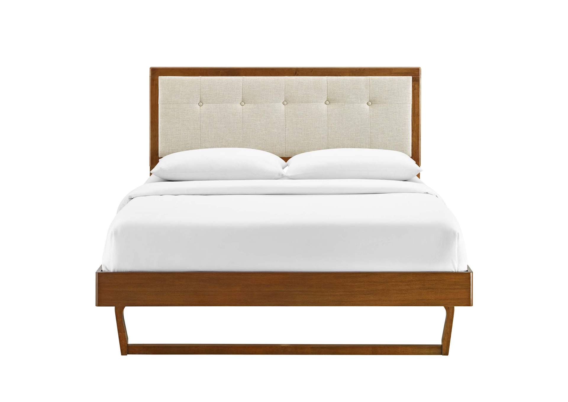 Walnut Beige Willow Full Wood Platform Bed With Angular Frame,Modway