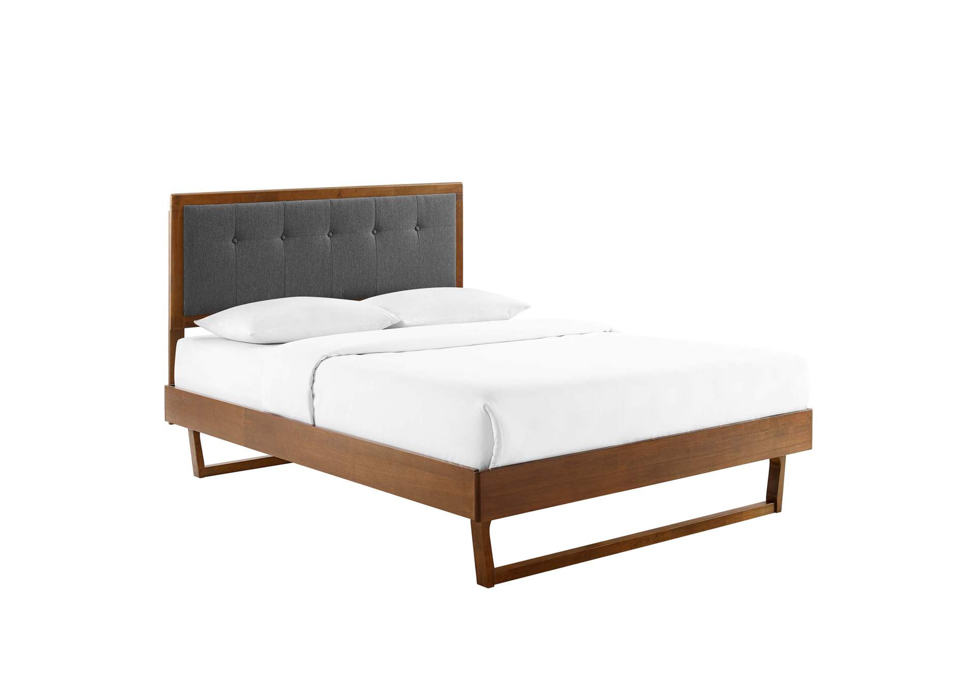 Walnut Charcoal Willow Full Wood Platform Bed With Angular Frame,Modway