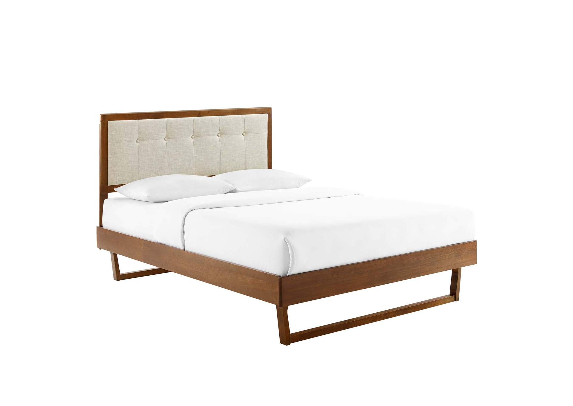 Walnut Beige Willow Twin Wood Platform Bed With Angular Frame,Modway